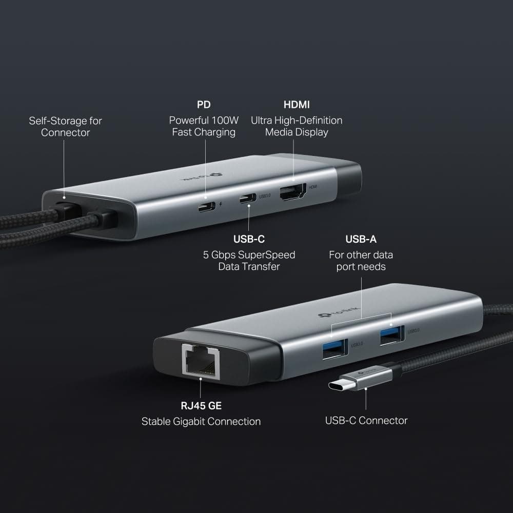 مبدل Type C به Gigabit Ethernet TP-Link مدل UH6120C با 1 پورت HDMI، 1 پورت شارژ سریع 100W، 1 USB-C و 2 USB-A 3.0 مبدل Type C به Gigabit Ethernet TP-Link مدل UH6120C با 1 پورت HDMI، 1 پورت شارژ سریع 100W، 1 USB-C و 2 USB-A 3.0