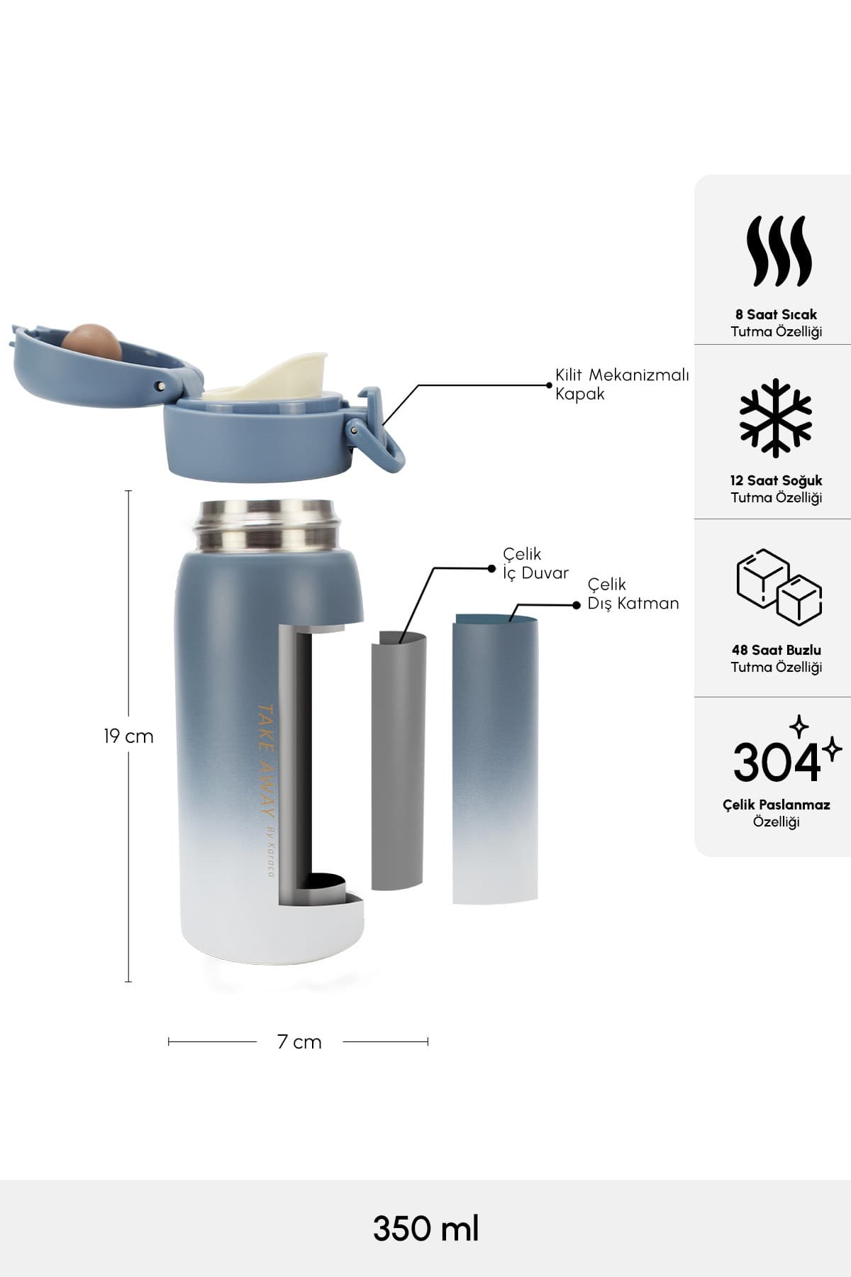 ترموس استیل ضدنشت Karaca آبی مدل Skyfall 350 ml ترموس استیل ضدنشت Karaca آبی مدل Skyfall 350 ml