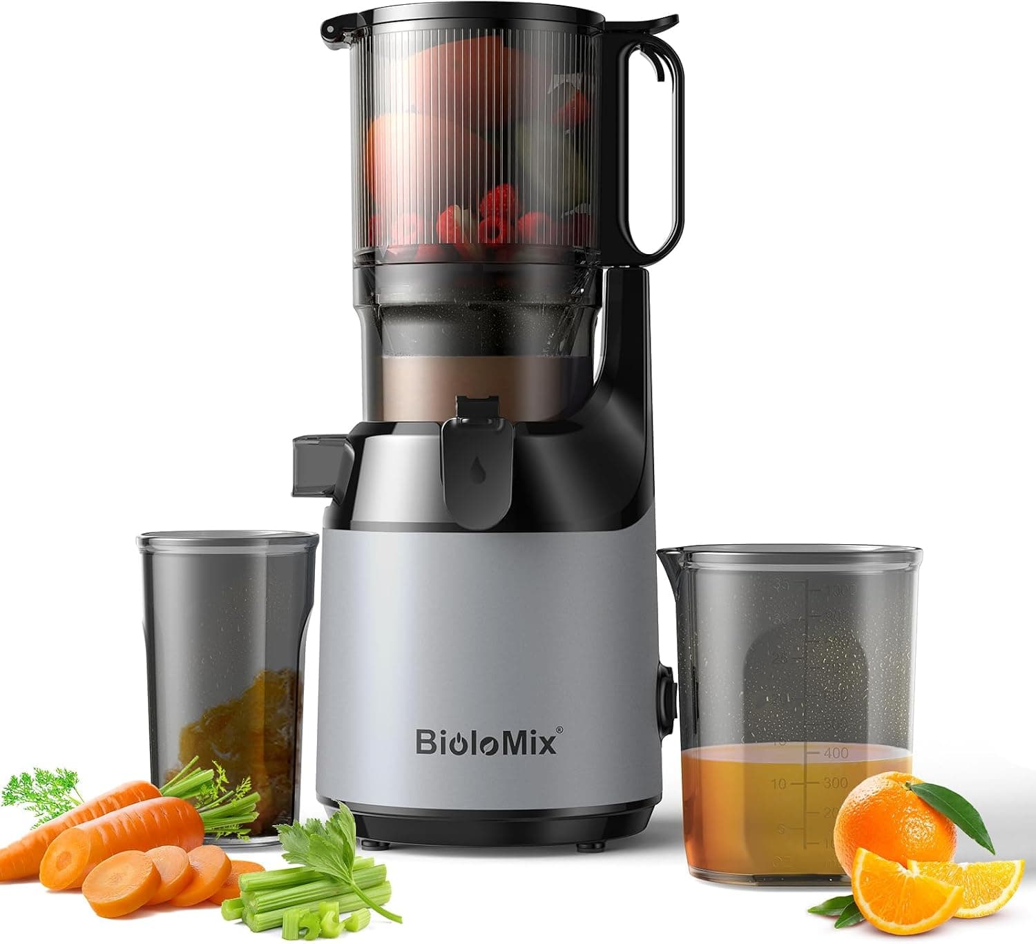 آبمیوهگیری سرد BioloMix با دهانه ۱۳ سانتیمتری برای میوه و سبزی کامل آبمیوهگیری سرد BioloMix با دهانه ۱۳ سانتیمتری برای میوه و سبزی کامل