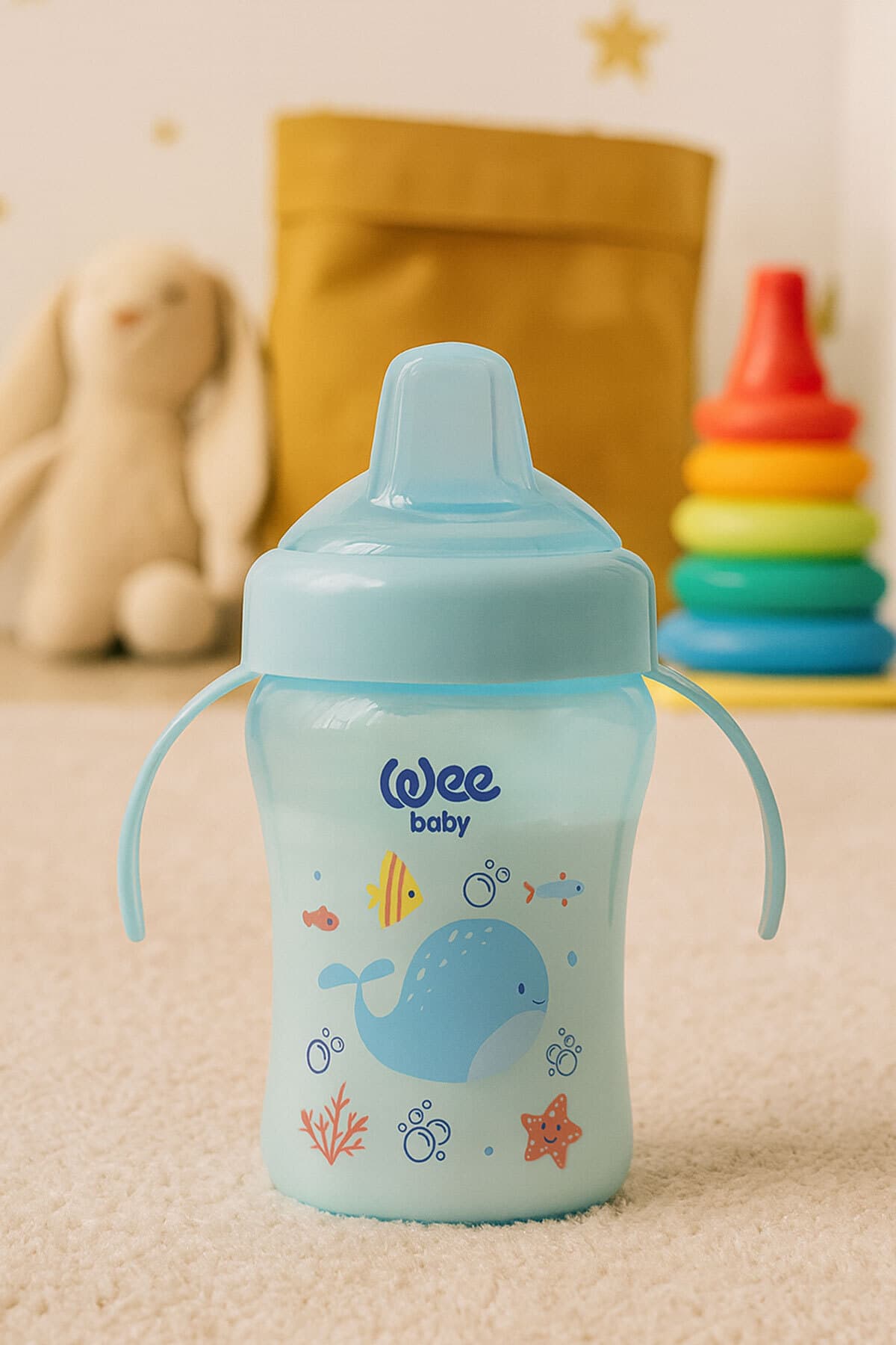 لیوان کودک دستهدار ضدچکه و ضدنفخ Wee Baby 240 Ml آبی از 6 ماهگی لیوان کودک دستهدار ضدچکه و ضدنفخ Wee Baby 240 Ml آبی از 6 ماهگی