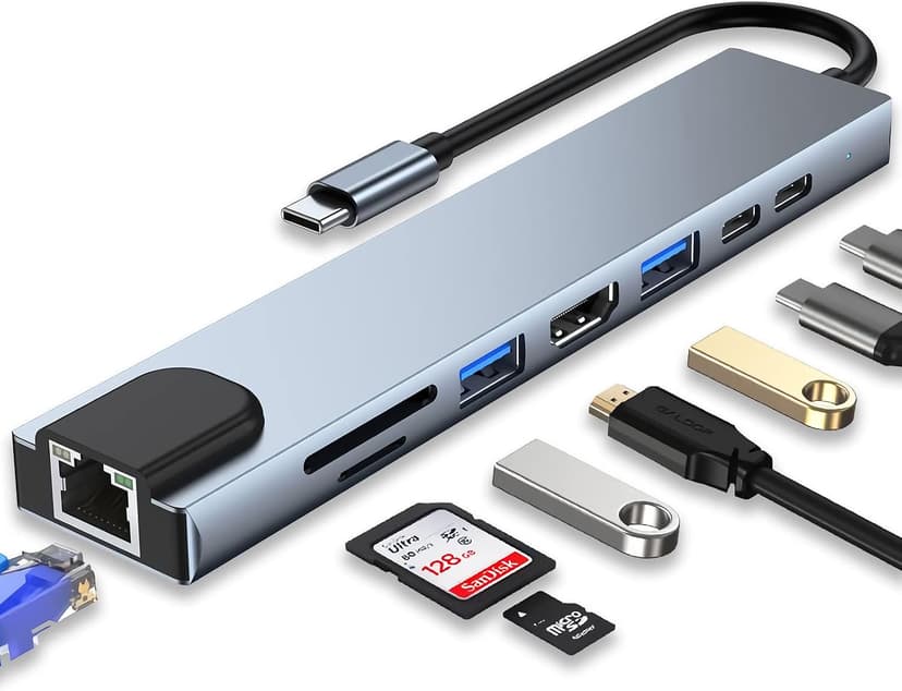 هاب 8 در 1 GEEKHAVE، HDMI 4K، شارژ 100W PD، RJ45، SD/TF هاب 8 در 1 GEEKHAVE، HDMI 4K، شارژ 100W PD، RJ45، SD/TF