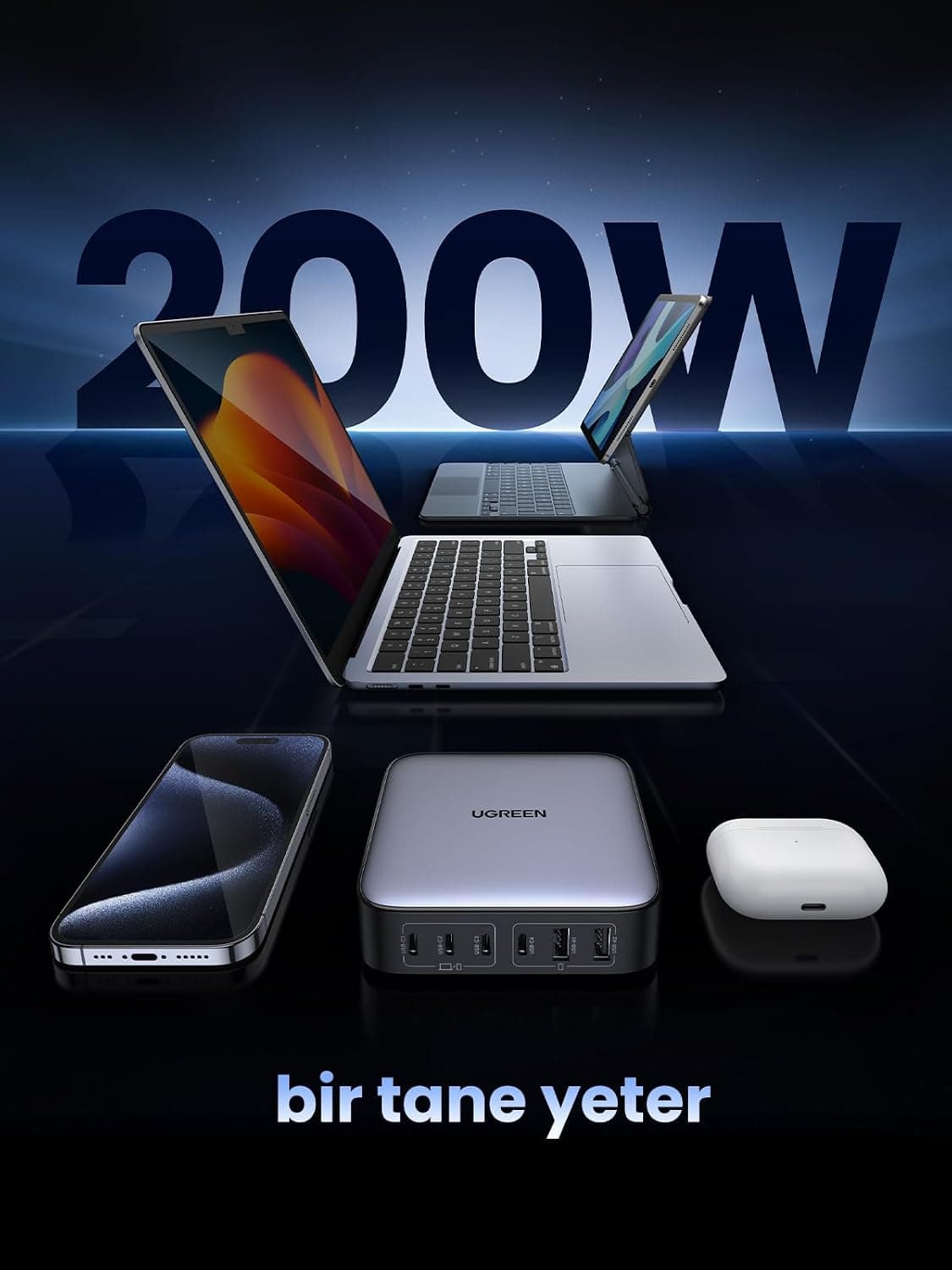 شارژر UGREEN 200W ۶ پورتی USB-C با PD و GaN II شارژر UGREEN 200W ۶ پورتی USB-C با PD و GaN II