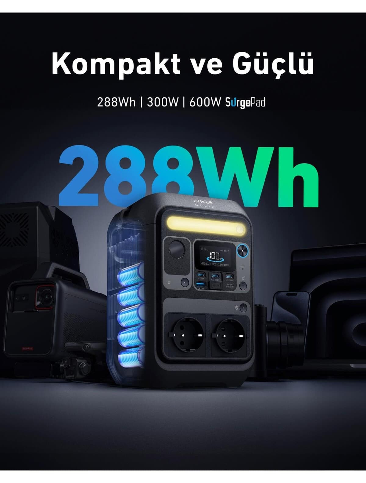 منبع برق قابل حمل Anker SOLIX C300X AC + پنل خورشیدی PS60 مدل B1723 منبع برق قابل حمل Anker SOLIX C300X AC + پنل خورشیدی PS60 مدل B1723