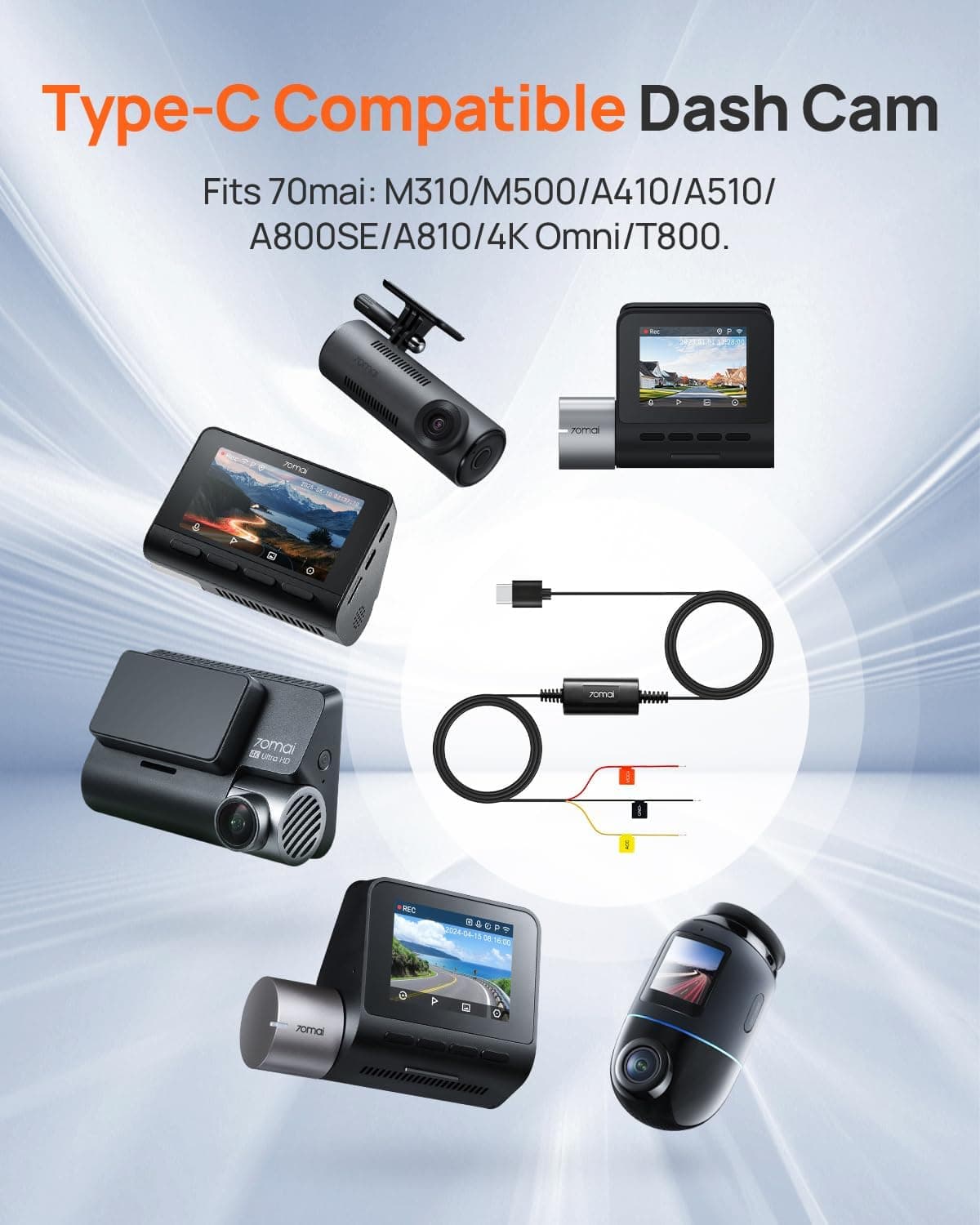 کیت سیمکشی دوربین خودرو 70mai مدل UP03، USB 10ft، مناسب M500 X200 A810 کیت سیمکشی دوربین خودرو 70mai مدل UP03، USB 10ft، مناسب M500 X200 A810