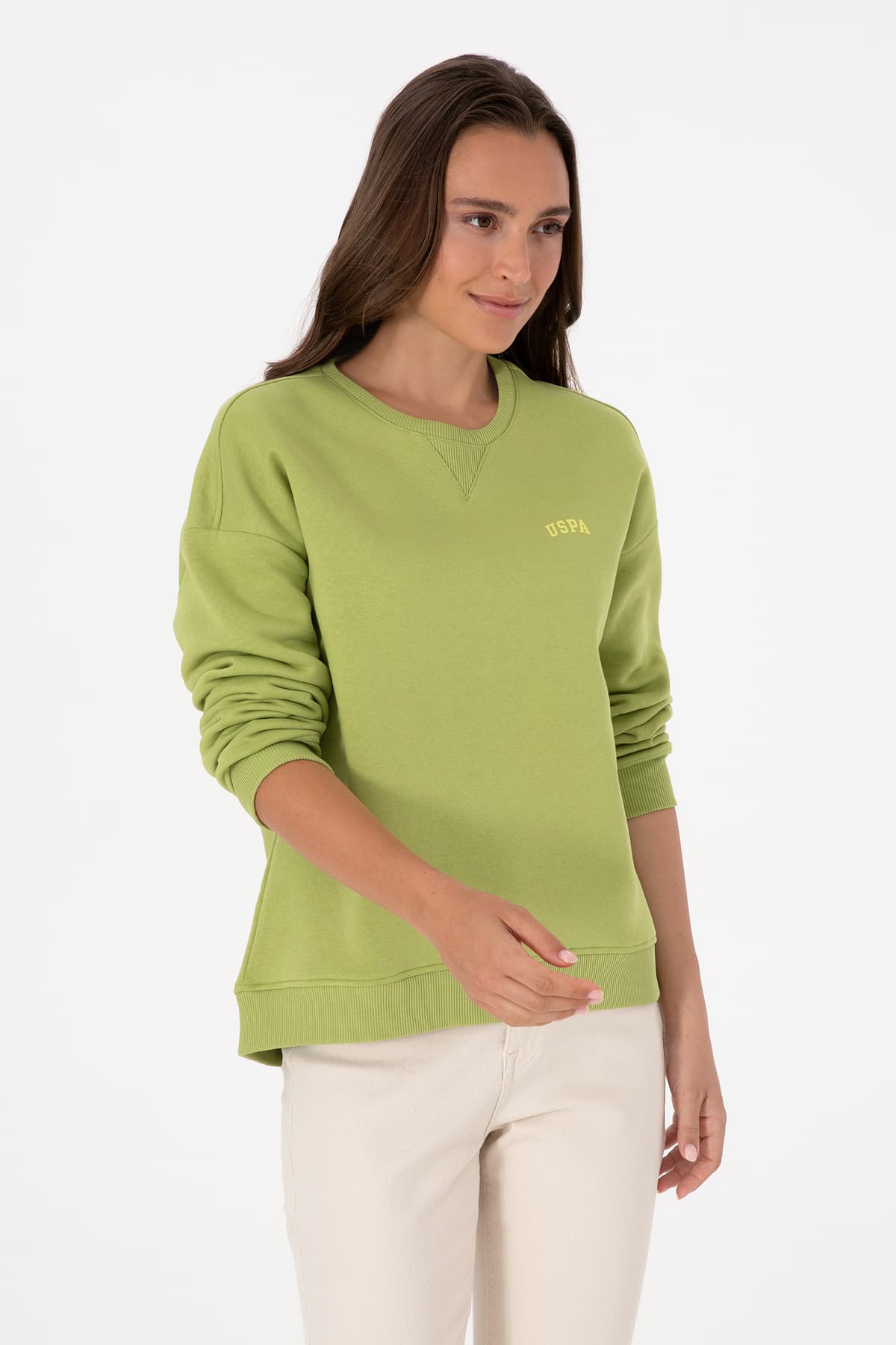 سوئیشرت زنانه U.S. Polo Assn. یقه گرد بیسیک سبز پستهای مدل 50313586-VR087 سوئیشرت زنانه U.S. Polo Assn. یقه گرد بیسیک سبز پستهای مدل 50313586-VR087