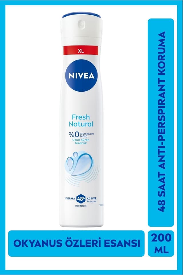 اسپری دئودورانت زنانه NIVEA Fresh Natural، محافظت 48 ساعته در برابر تعریق، فاقد آلومینیوم و پودر 200ml اسپری دئودورانت زنانه NIVEA Fresh Natural، محافظت 48 ساعته در برابر تعریق، فاقد آلومینیوم و پودر 200ml