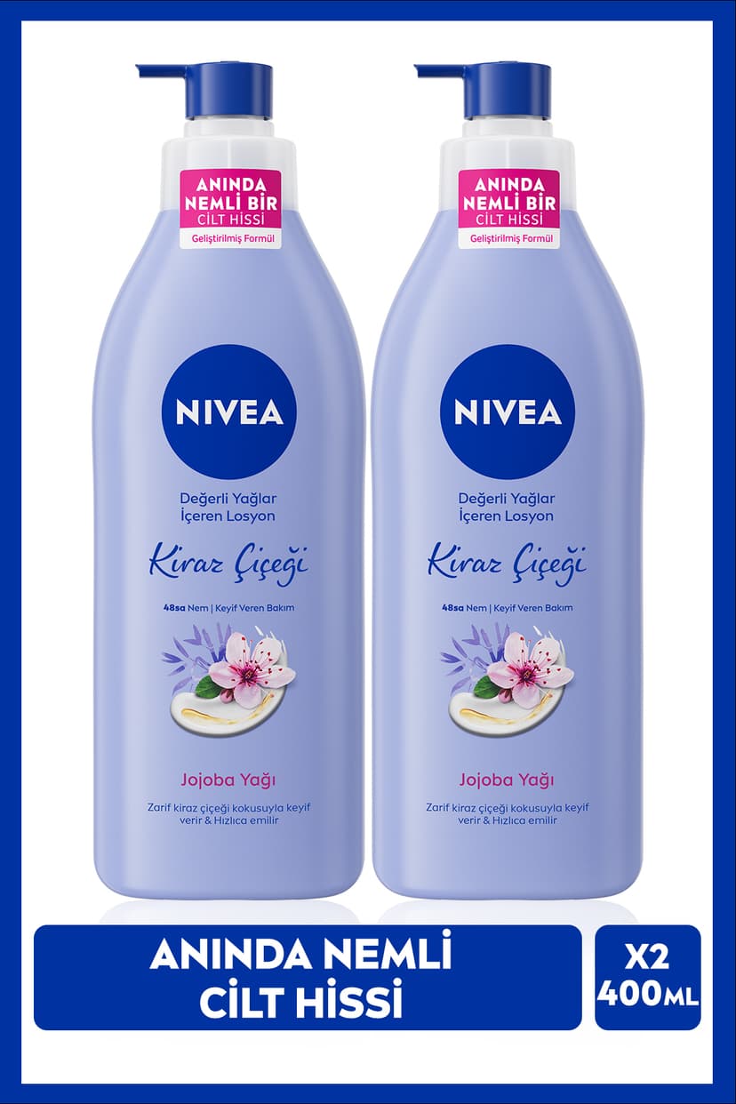 لوسیون مرطوبکننده بدن NIVEA با شکوفه گیلاس و روغنهای ارزشمند، مناسب پوست خشک 400ml X2 Adet لوسیون مرطوبکننده بدن NIVEA با شکوفه گیلاس و روغنهای ارزشمند، مناسب پوست خشک 400ml X2 Adet
