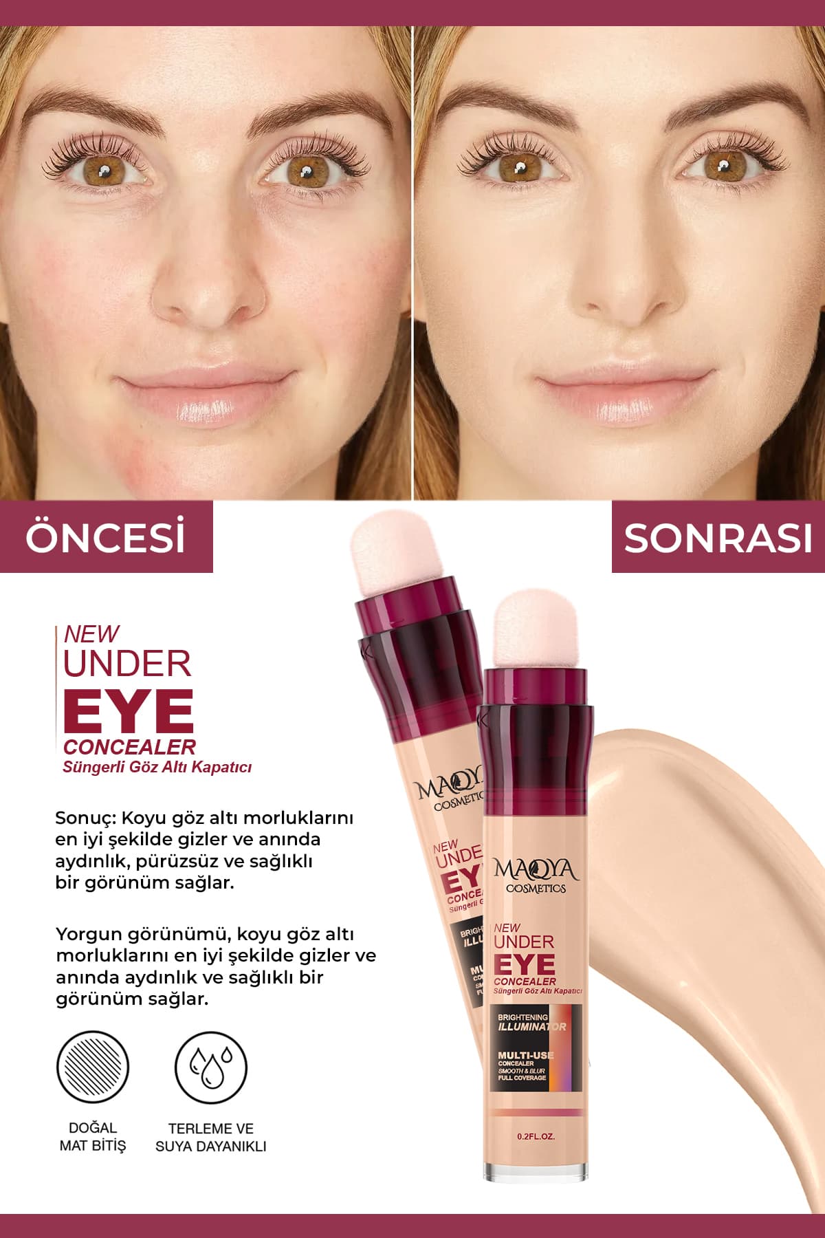 کانسیلر MAQYA Cosmetics پوشش قوی، مغذی و روشنکننده زیر چشم با اسفنج رنگ متوسط کانسیلر MAQYA Cosmetics پوشش قوی، مغذی و روشنکننده زیر چشم با اسفنج رنگ متوسط