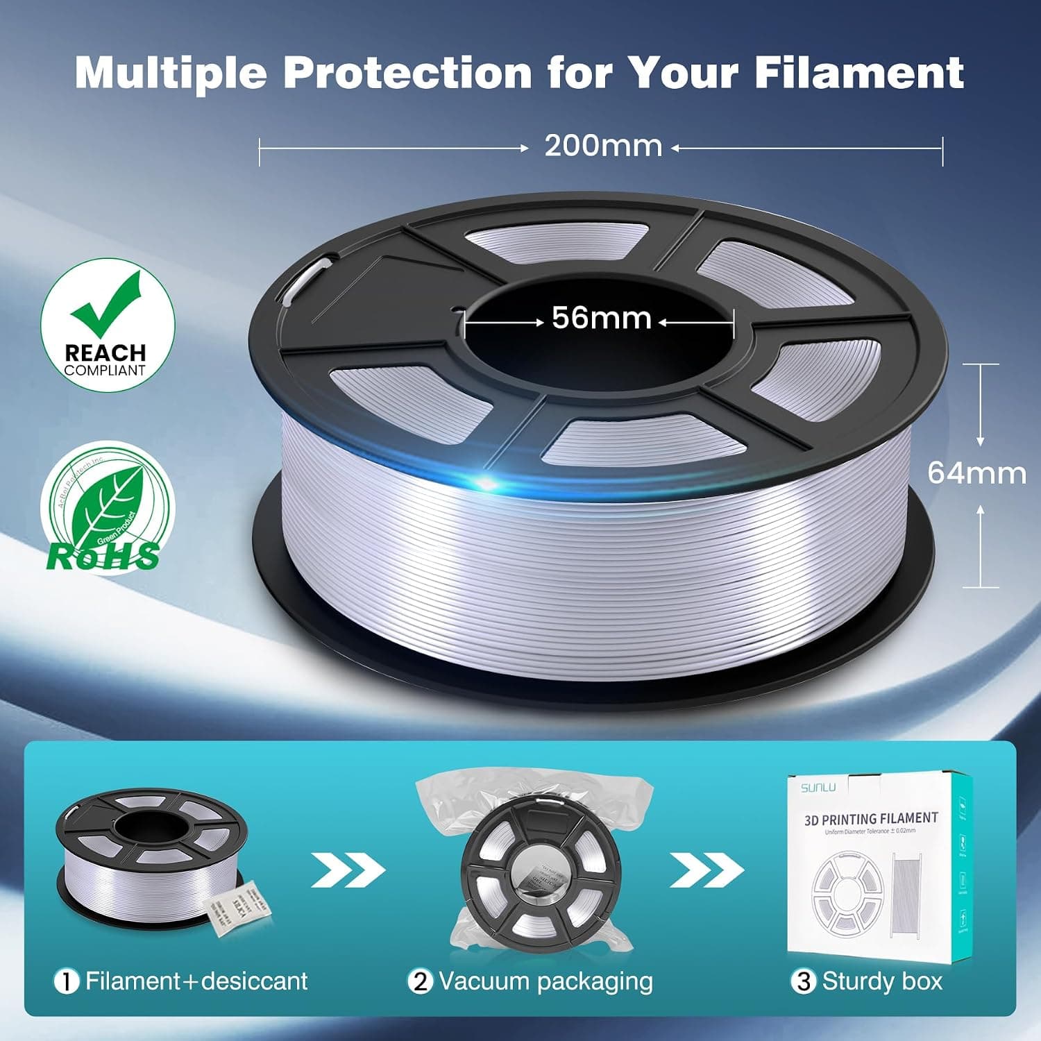 فیلامنت پرینتر سه بعدی SUNLU PLA+ ابریشمی 1.75mm نقرهای فیلامنت پرینتر سه بعدی SUNLU PLA+ ابریشمی 1.75mm نقرهای