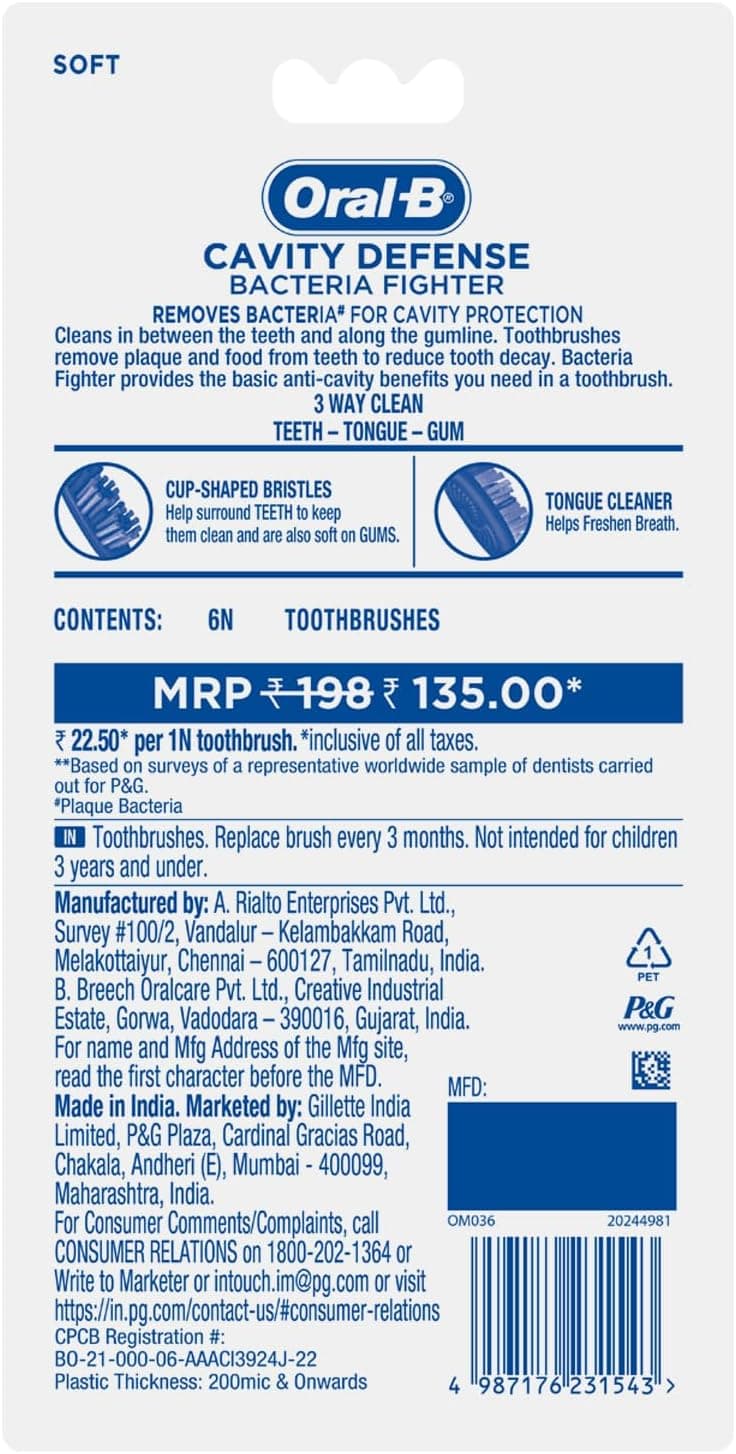 مسواک دستی بزرگسالان Oral-B Cavity Defense با برس نرم چندرنگ بسته 6 عددی مسواک دستی بزرگسالان Oral-B Cavity Defense با برس نرم چندرنگ بسته 6 عددی