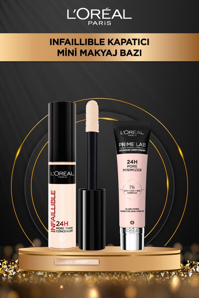 کانسیلر L'Oreal Paris مدل Infailliable 322 مناسب تمام صورت همراه پرایمر Prime Lab Mini کانسیلر L'Oreal Paris مدل Infailliable 322 مناسب تمام صورت همراه پرایمر Prime Lab Mini