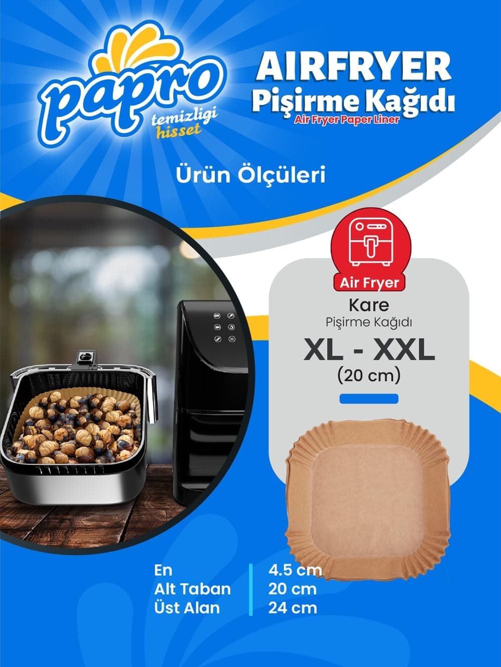 کاغذ پخت سرخکن بدون روغن papro مناسب XXL مربع 50 عدد 20x20 کاغذ پخت سرخکن بدون روغن papro مناسب XXL مربع 50 عدد 20x20