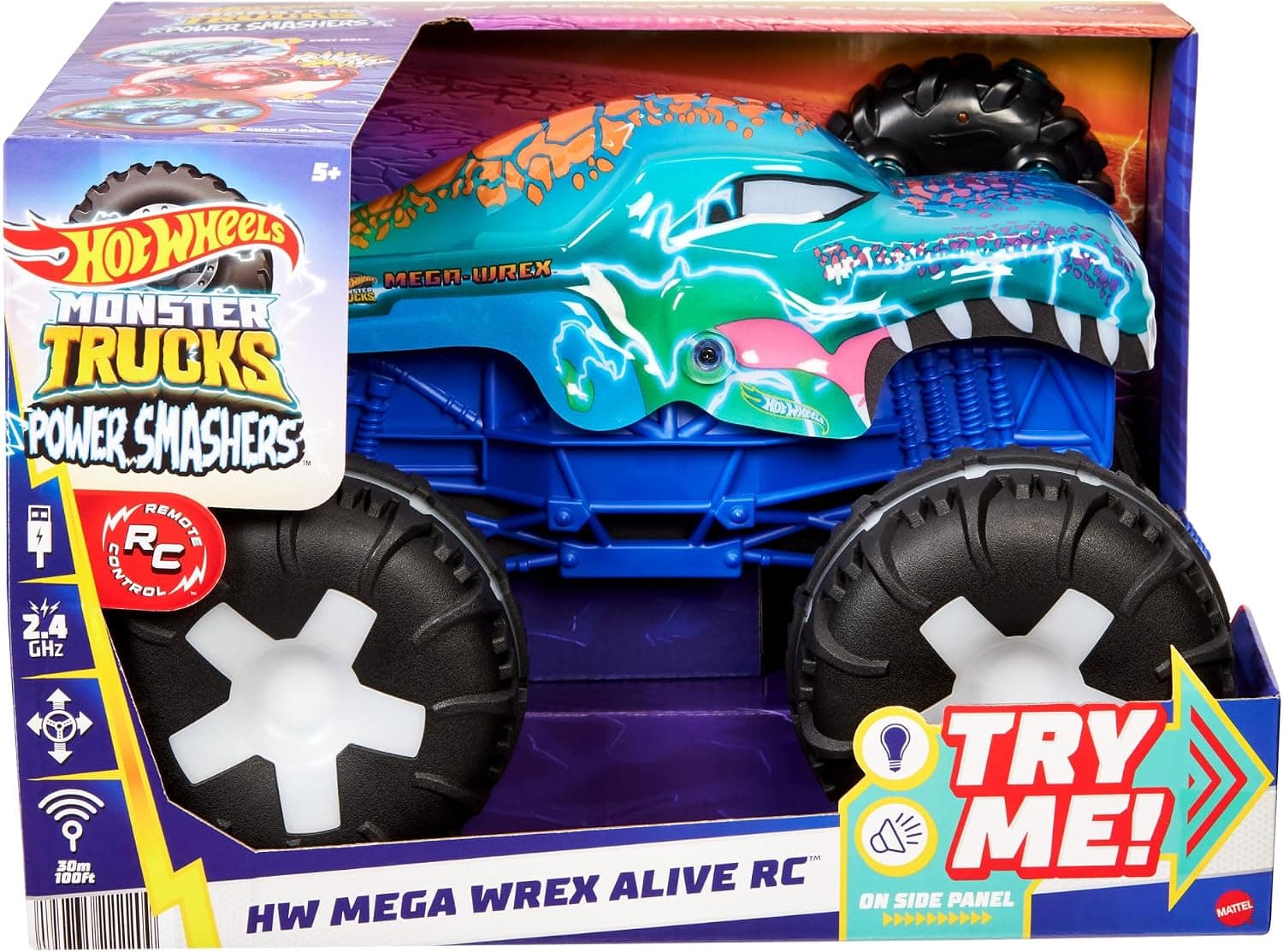 ماشین کنترلی Hot Wheels Monster Trucks Mega-Wrex با مقیاس 1:15، چراغ و صدا، مدل باتریخور ماشین کنترلی Hot Wheels Monster Trucks Mega-Wrex با مقیاس 1:15، چراغ و صدا، مدل باتریخور