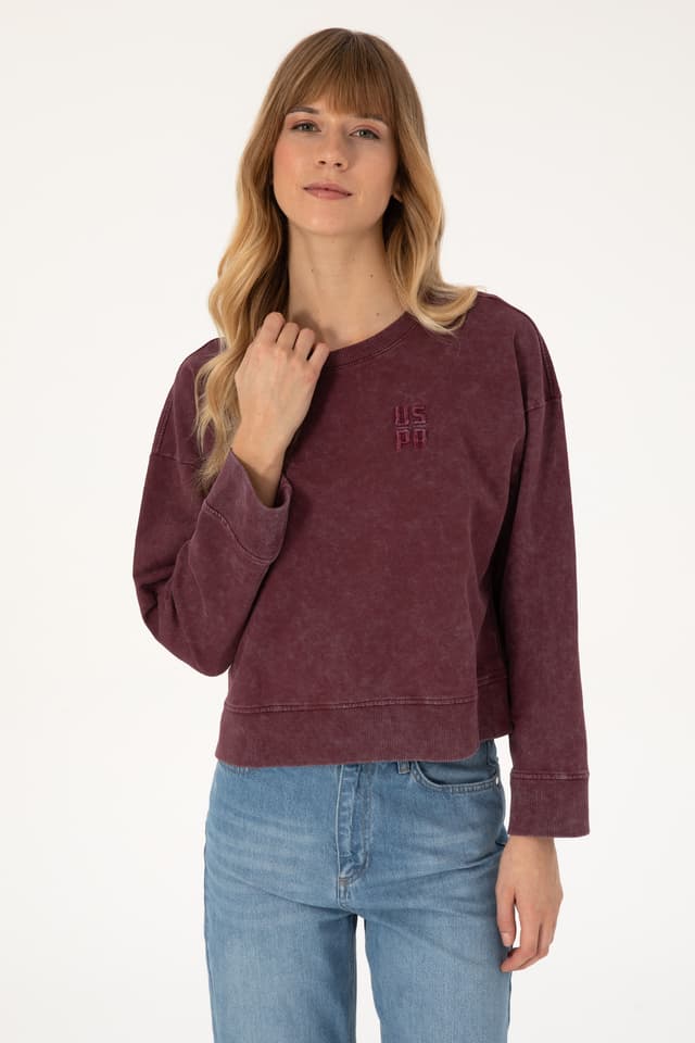 سوئیشرت زنانه U.S. Polo Assn. زرشکی شستهشده یقه گرد مدل 50314186-VR177 سوئیشرت زنانه U.S. Polo Assn. زرشکی شستهشده یقه گرد مدل 50314186-VR177