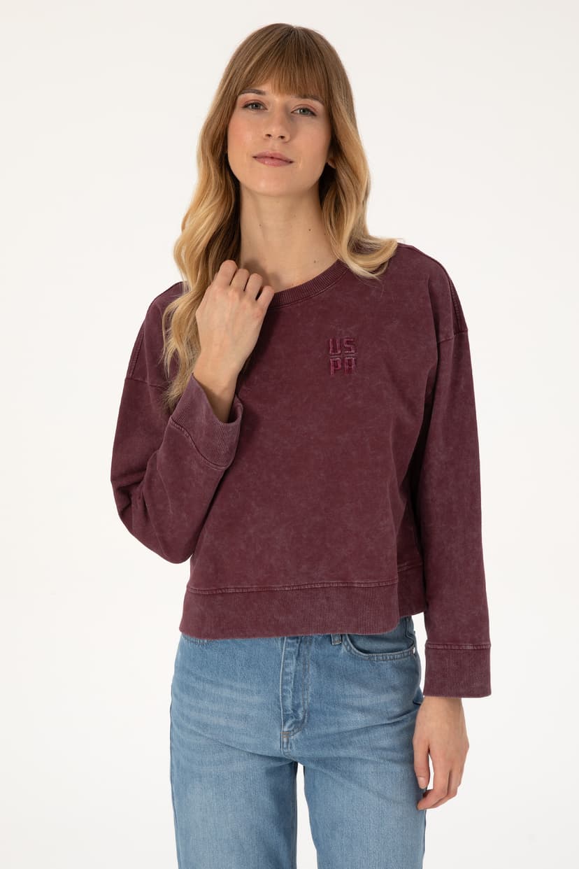 سوئیشرت زنانه U.S. Polo Assn. زرشکی شستهشده یقه گرد مدل 50314186-VR177 سوئیشرت زنانه U.S. Polo Assn. زرشکی شستهشده یقه گرد مدل 50314186-VR177