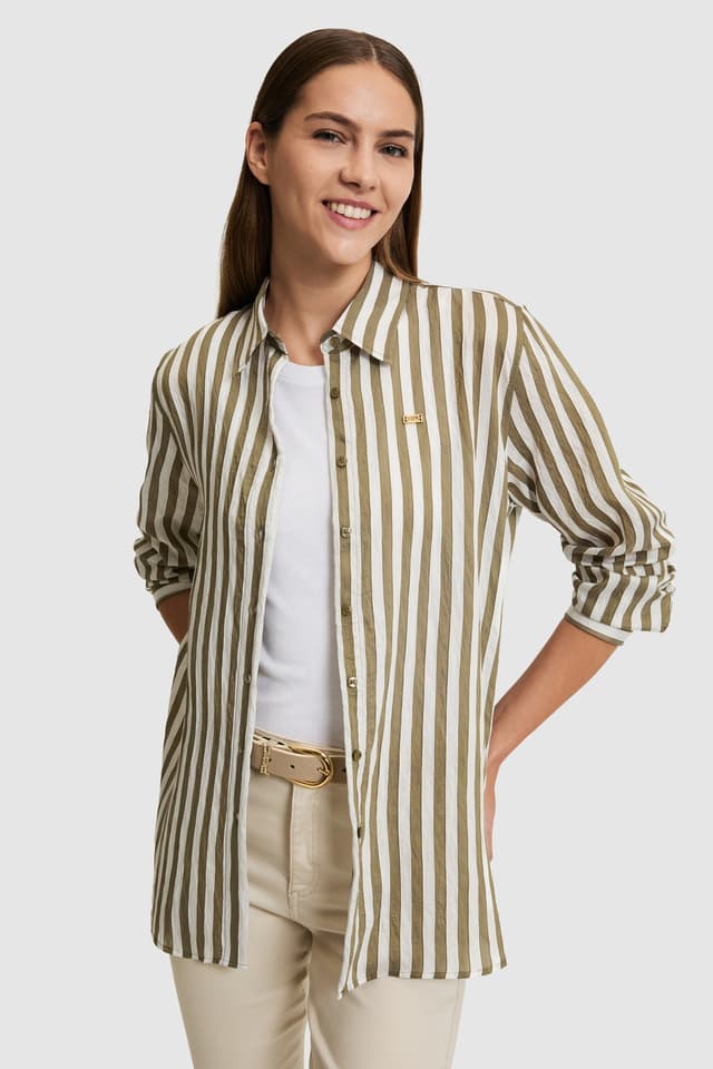 پیراهن زنانه U.S. Polo Assn. آستین بلند راهراه خاکی مدل 50324736-VR027 پیراهن زنانه U.S. Polo Assn. آستین بلند راهراه خاکی مدل 50324736-VR027