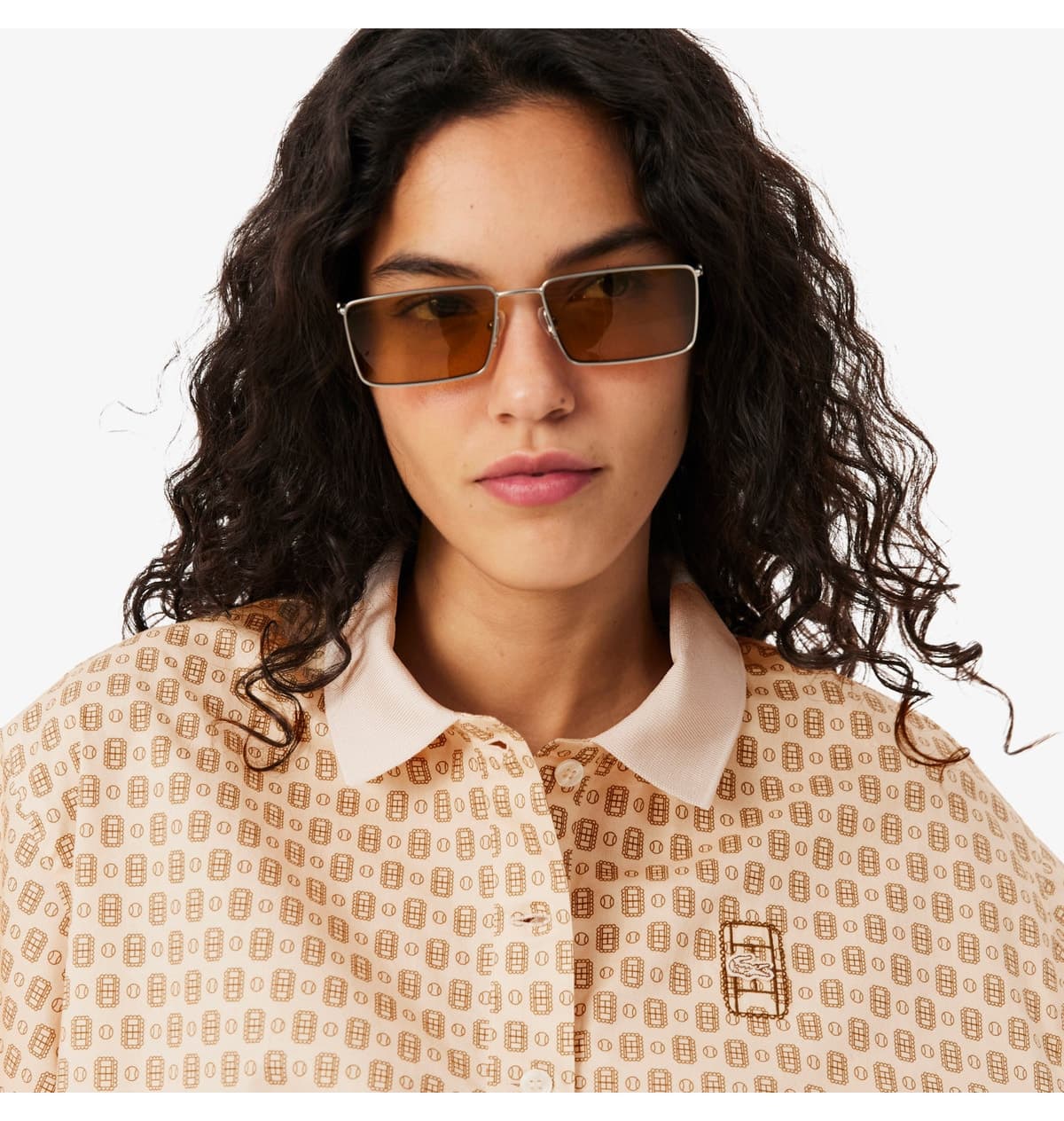 پولوی زنانه Lacoste فیت اورسایز طرحدار صورتی پولوی زنانه Lacoste فیت اورسایز طرحدار صورتی