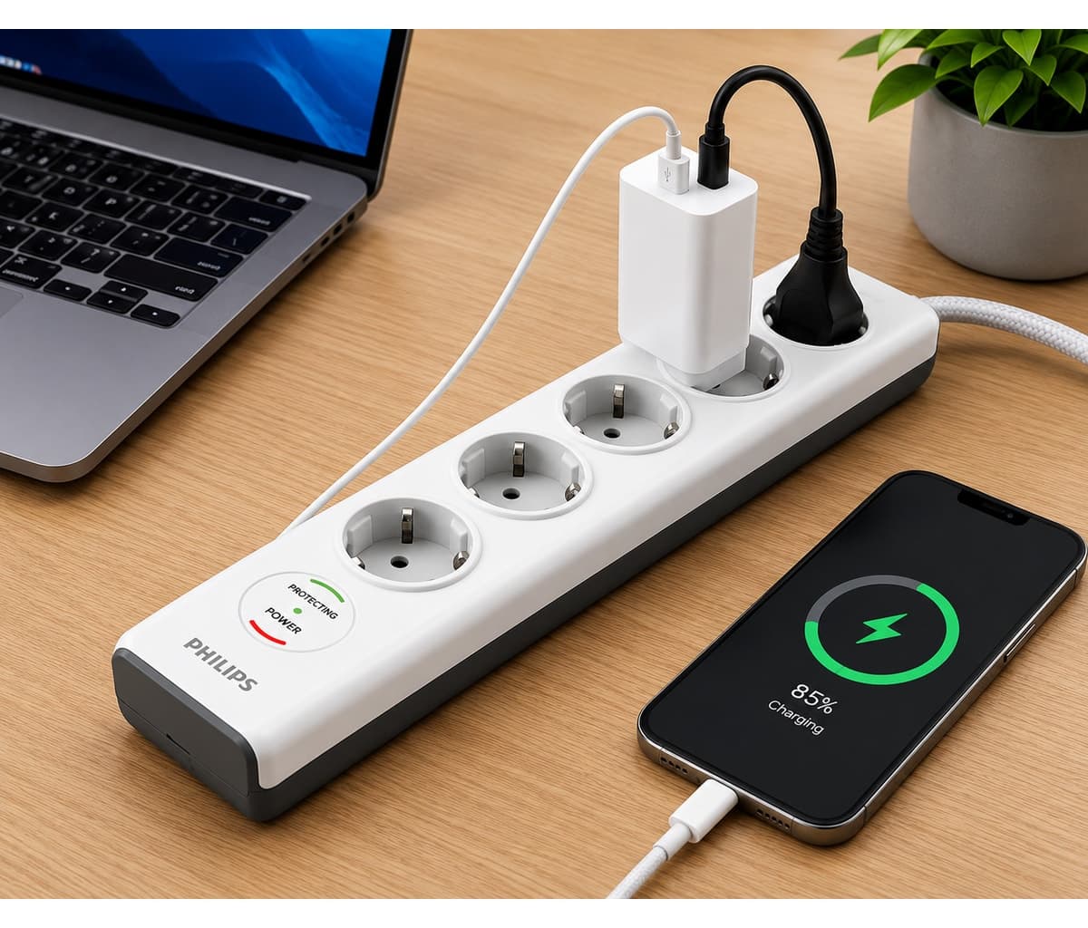 پریز برق محافظدار Philips 4 خانه 600J 2m مدل SPN7040WA/62 پریز برق محافظدار Philips 4 خانه 600J 2m مدل SPN7040WA/62