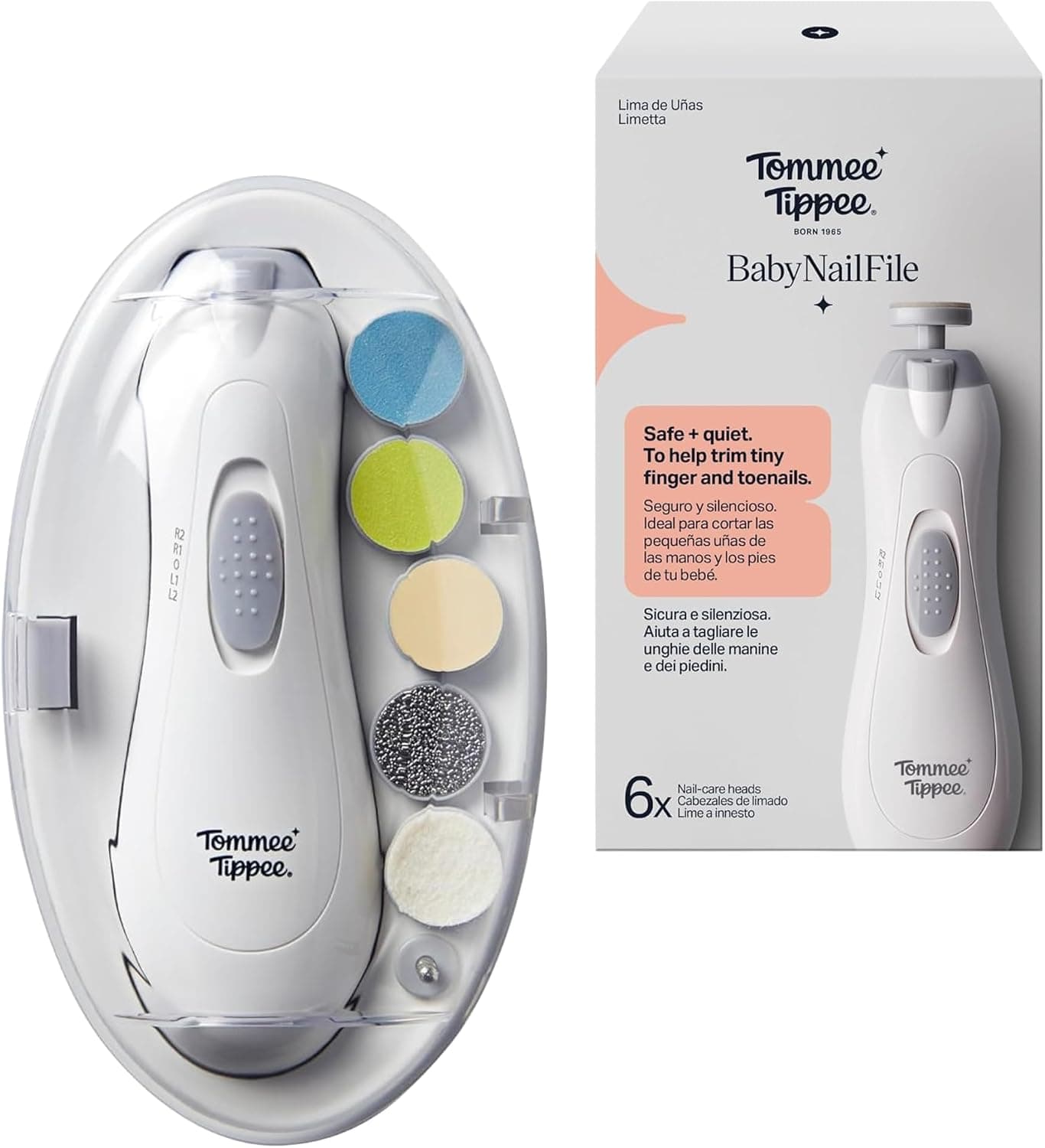 سوهان برقی ناخن نوزاد Tommee Tippee با چراغ LED و شش سری برای نوزادان و بزرگسالان سوهان برقی ناخن نوزاد Tommee Tippee با چراغ LED و شش سری برای نوزادان و بزرگسالان
