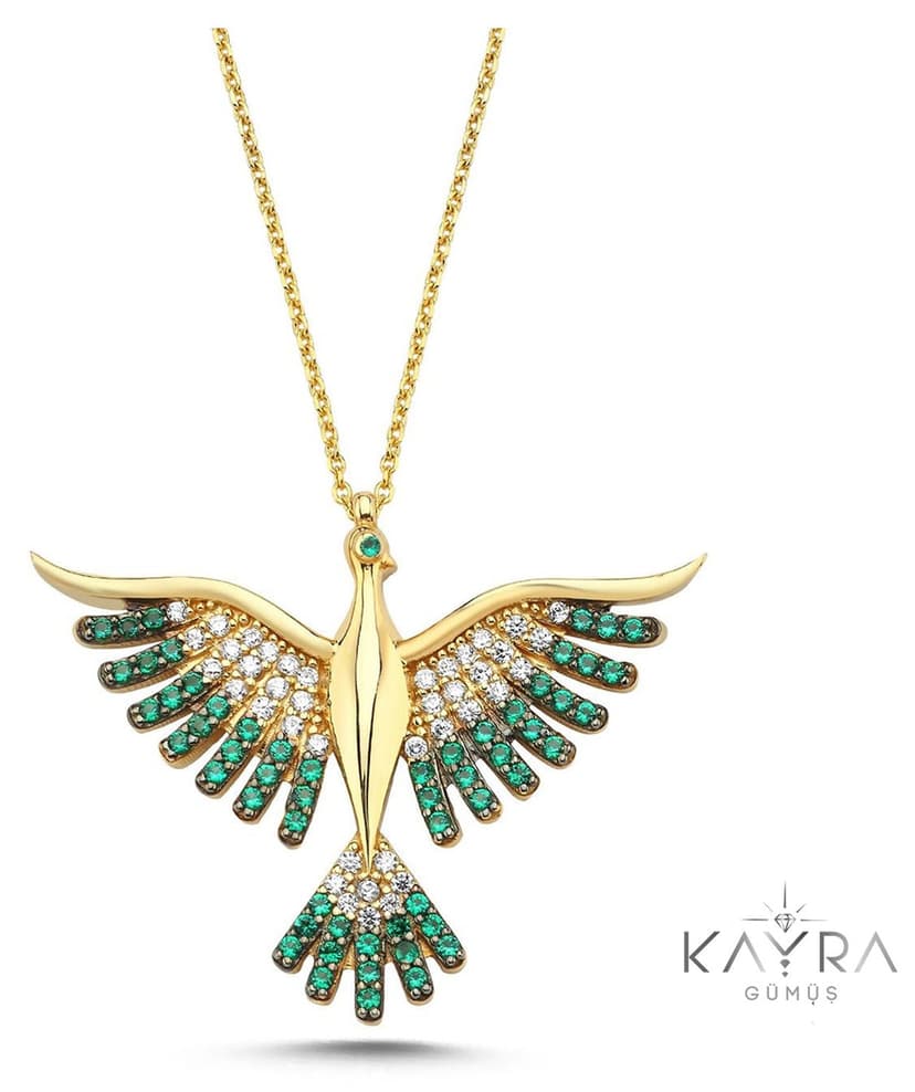 گردنبند Kayra Mücevher طرح ققنوس با سنگ سبز و روکش طلا گردنبند Kayra Mücevher طرح ققنوس با سنگ سبز و روکش طلا