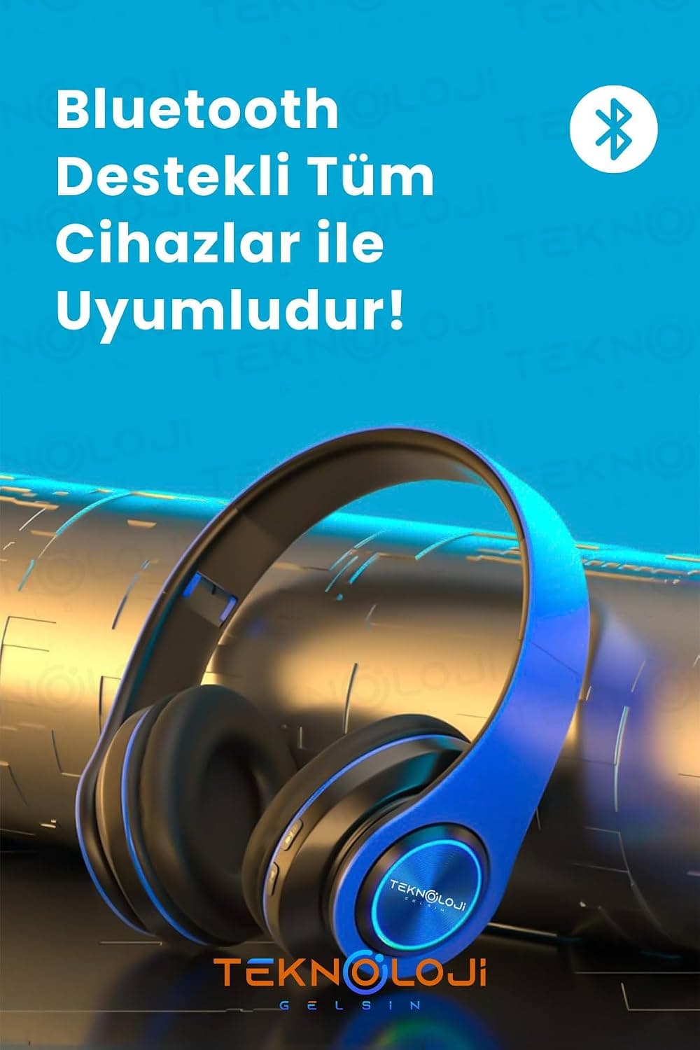 هدفون بلوتوثی رویگوشی Teknoloji Gelsin تاشو با نور LED و میکروفون مشکی-آبی هدفون بلوتوثی رویگوشی Teknoloji Gelsin تاشو با نور LED و میکروفون مشکی-آبی