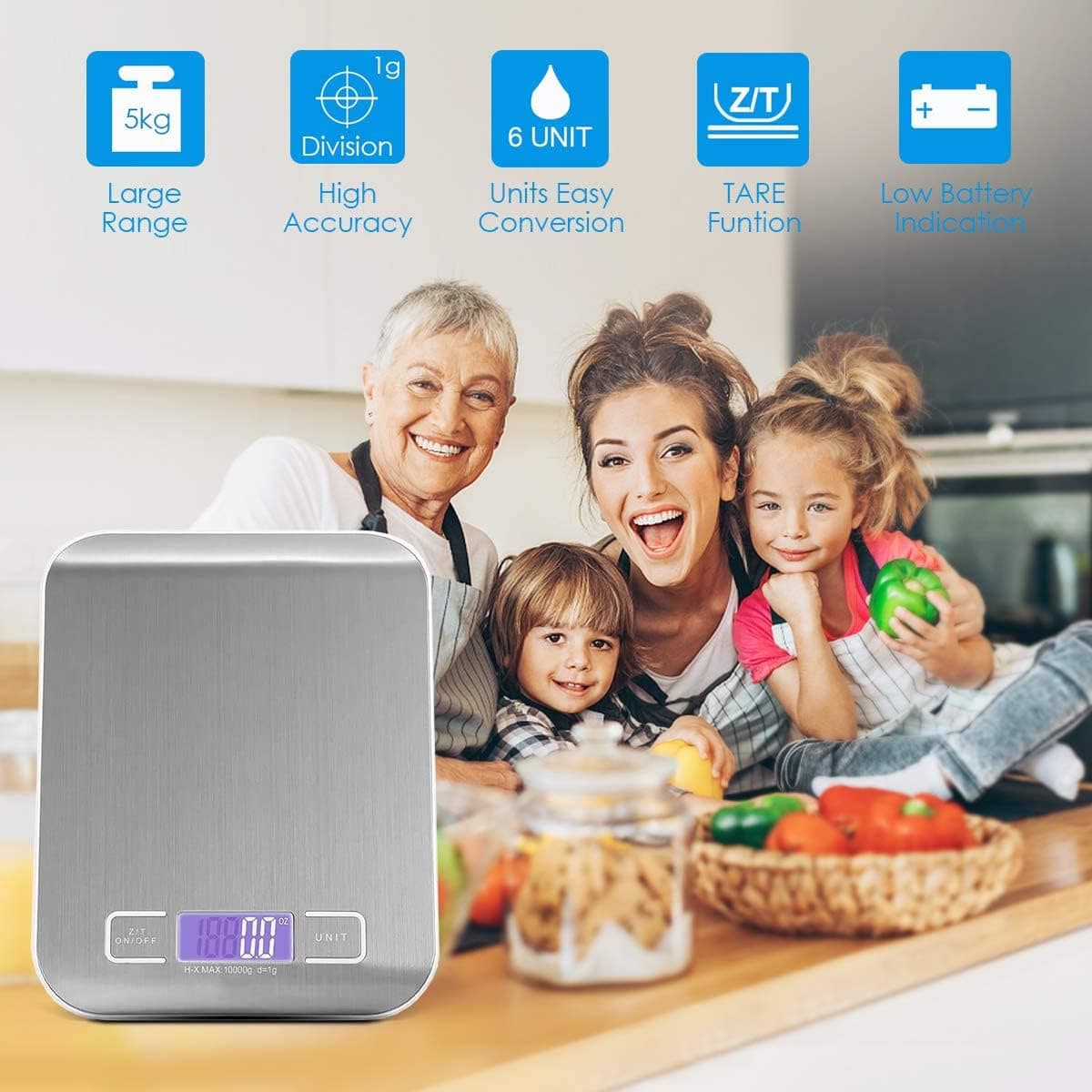 ترازوی آشپزخانه دیجیتال Royal Polar 10KG نقرهای با نمایشگر LCD و تارا ترازوی آشپزخانه دیجیتال Royal Polar 10KG نقرهای با نمایشگر LCD و تارا
