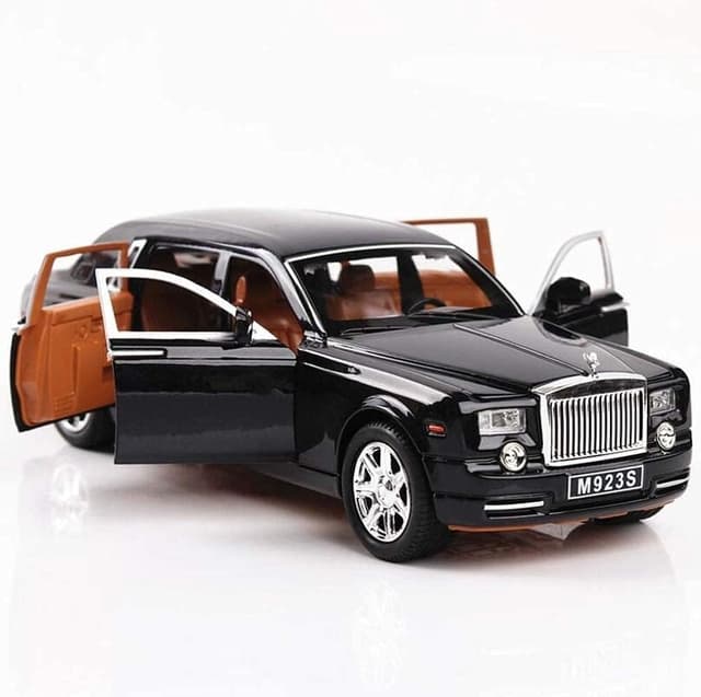 ماشین اسباببازی پسرانه و دخترانه AMERTEER مدل Rolls-Royce Phantom مقیاس 1:24 فلزی مشکی با صدا، نور و 6 درِ بازشو ماشین اسباببازی پسرانه و دخترانه AMERTEER مدل Rolls-Royce Phantom مقیاس 1:24 فلزی مشکی با صدا، نور و 6 درِ بازشو