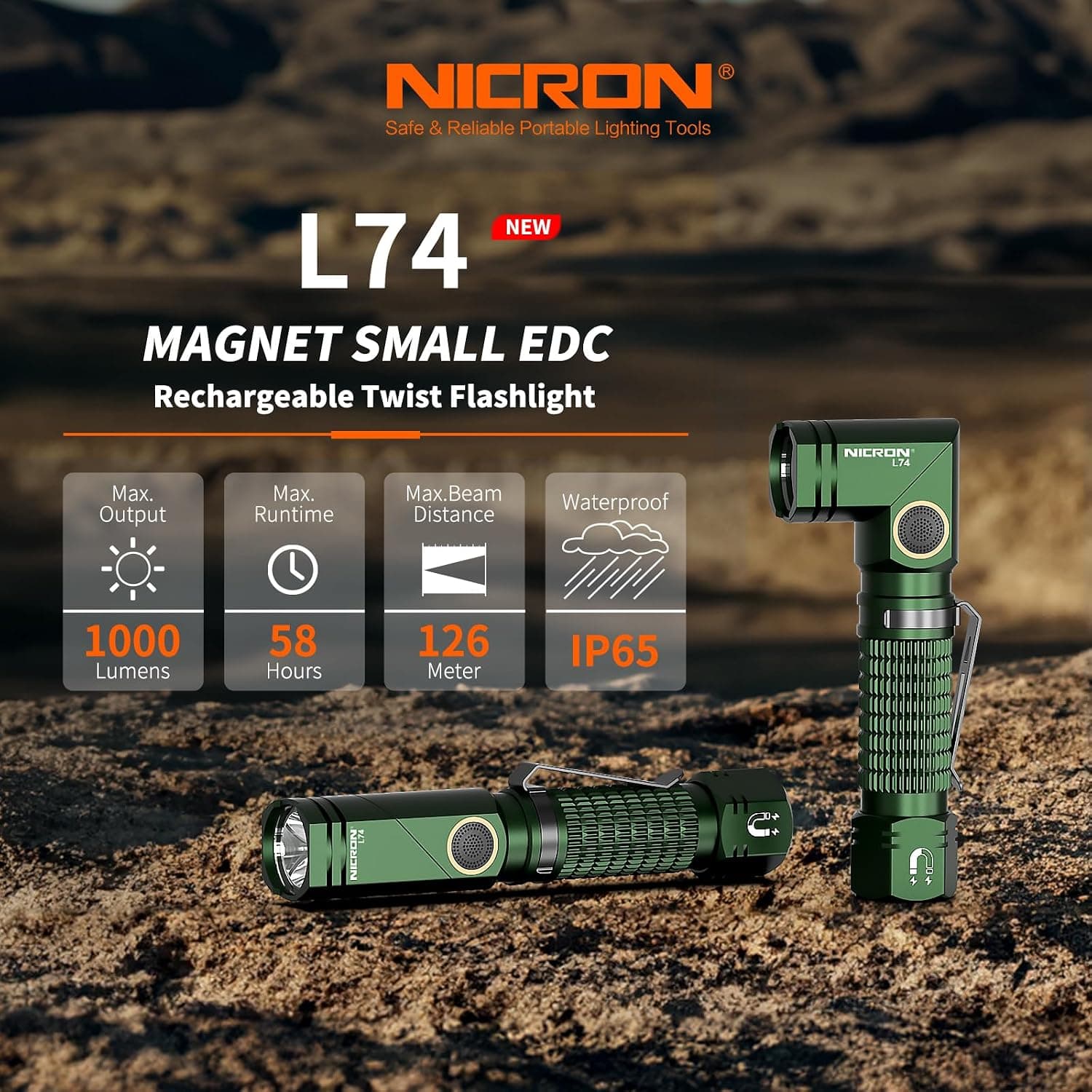 چراغقوه شارژی NICRON با روشنایی 1000 لومن مدل L74 چراغقوه شارژی NICRON با روشنایی 1000 لومن مدل L74