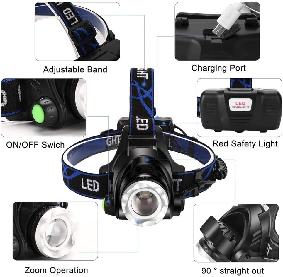 چراغ پیشانی BORUIT LED شارژی USB ضدآب IPX4 با قابلیت زوم، 4 حالته و بند قابل تنظیم چراغ پیشانی BORUIT LED شارژی USB ضدآب IPX4 با قابلیت زوم، 4 حالته و بند قابل تنظیم