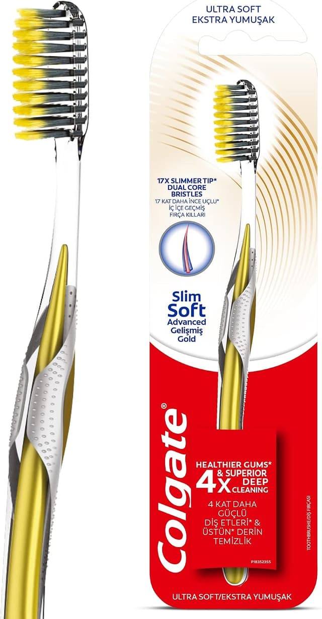 مسواک بسیار نرم Colgate با الیاف میکروباریک برای تمیزکنندگی عمیق، رنگ طلایی مسواک بسیار نرم Colgate با الیاف میکروباریک برای تمیزکنندگی عمیق، رنگ طلایی