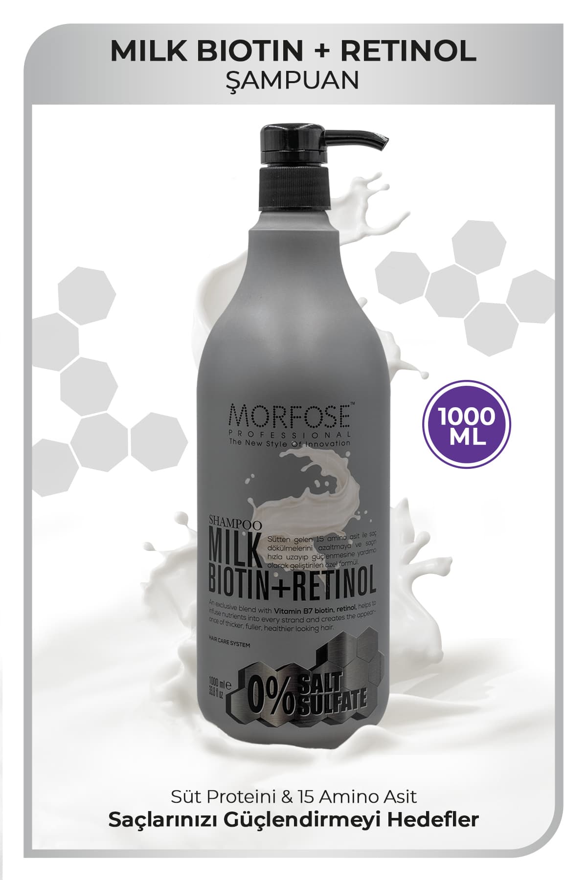 شامپو زنانه Morfose بدون سولفات و بدون نمک Milk Biotin Retinol 1000 ml شامپو زنانه Morfose بدون سولفات و بدون نمک Milk Biotin Retinol 1000 ml