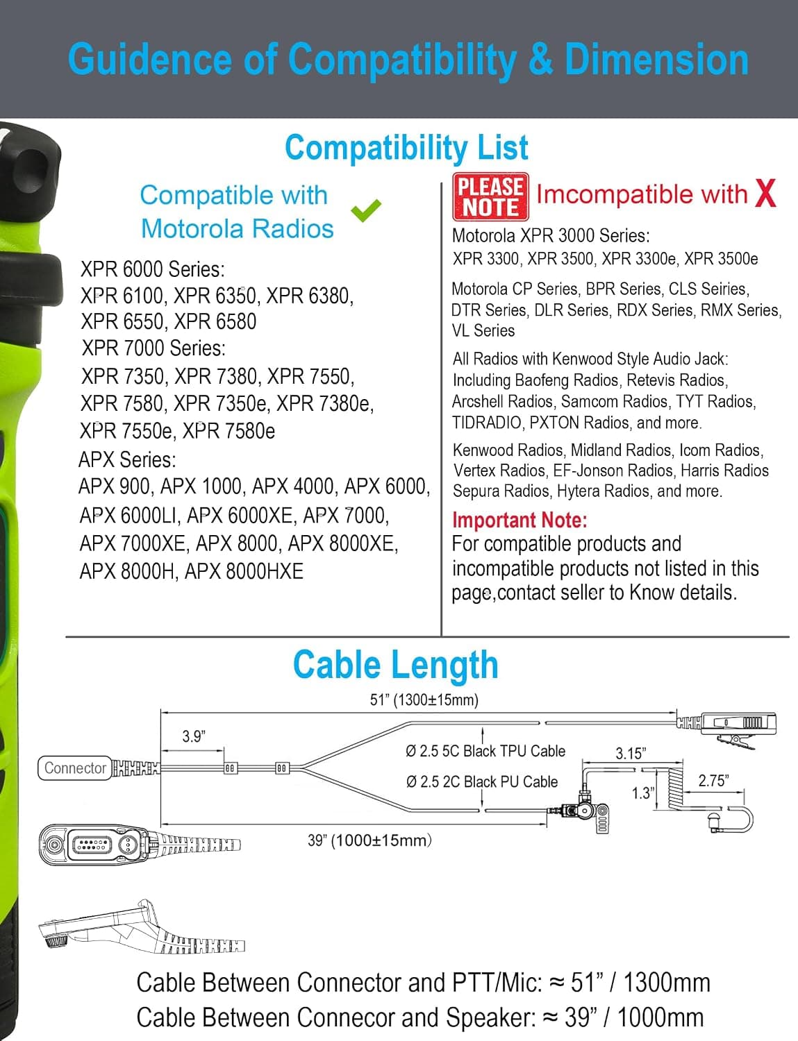 میکروفون و هندزفری دو سیمه برای بیسیمهای Motorola Commountain مدل APX 6000 XPR 7550e میکروفون و هندزفری دو سیمه برای بیسیمهای Motorola Commountain مدل APX 6000 XPR 7550e