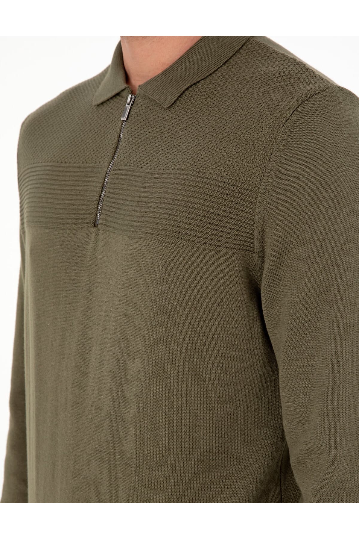 پلیور مردانه Pierre Cardin خاکی تیره Slim Fit یقه پولو زیپدار مدل 50300542-VR111 پلیور مردانه Pierre Cardin خاکی تیره Slim Fit یقه پولو زیپدار مدل 50300542-VR111