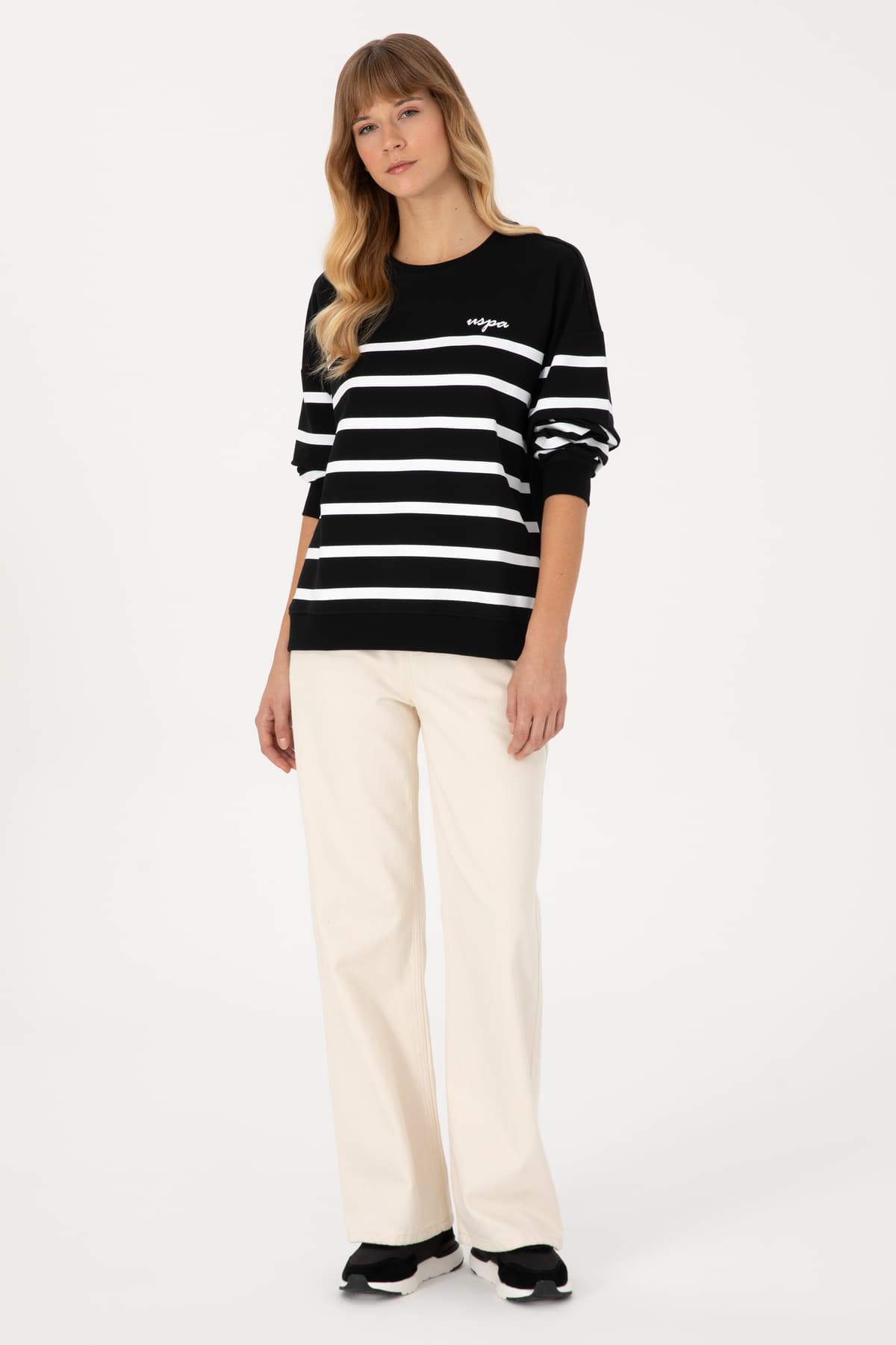 سوئیشرت زنانه U.S. Polo Assn. مشکی راهراه یقه گرد مدل 50313572-VR046 سوئیشرت زنانه U.S. Polo Assn. مشکی راهراه یقه گرد مدل 50313572-VR046