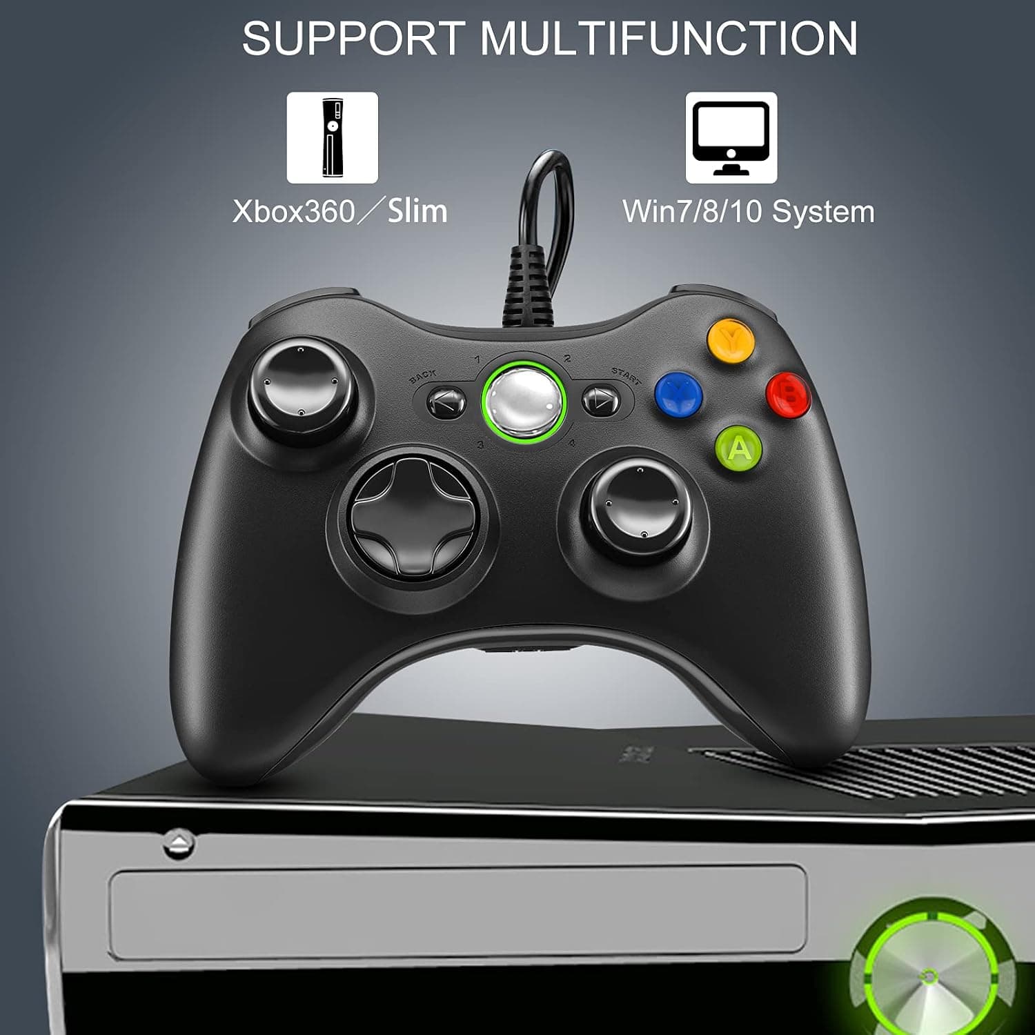 دسته بازی سیمی برای Xbox 360 و رایانههای Windows Vista/7/8/10/XP، Zexrow با کابل USB دسته بازی سیمی برای Xbox 360 و رایانههای Windows Vista/7/8/10/XP، Zexrow با کابل USB