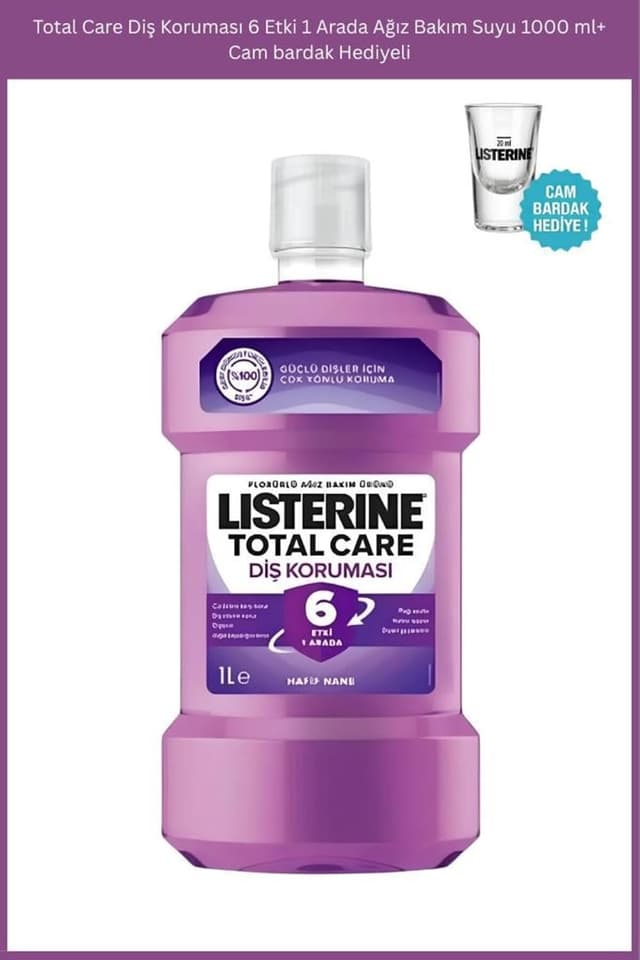 دهانشویه Listerine Total Care با محافظت ۶گانه از دندان، 1000 Ml بههمراه لیوان شیشهای هدیه دهانشویه Listerine Total Care با محافظت ۶گانه از دندان، 1000 Ml بههمراه لیوان شیشهای هدیه