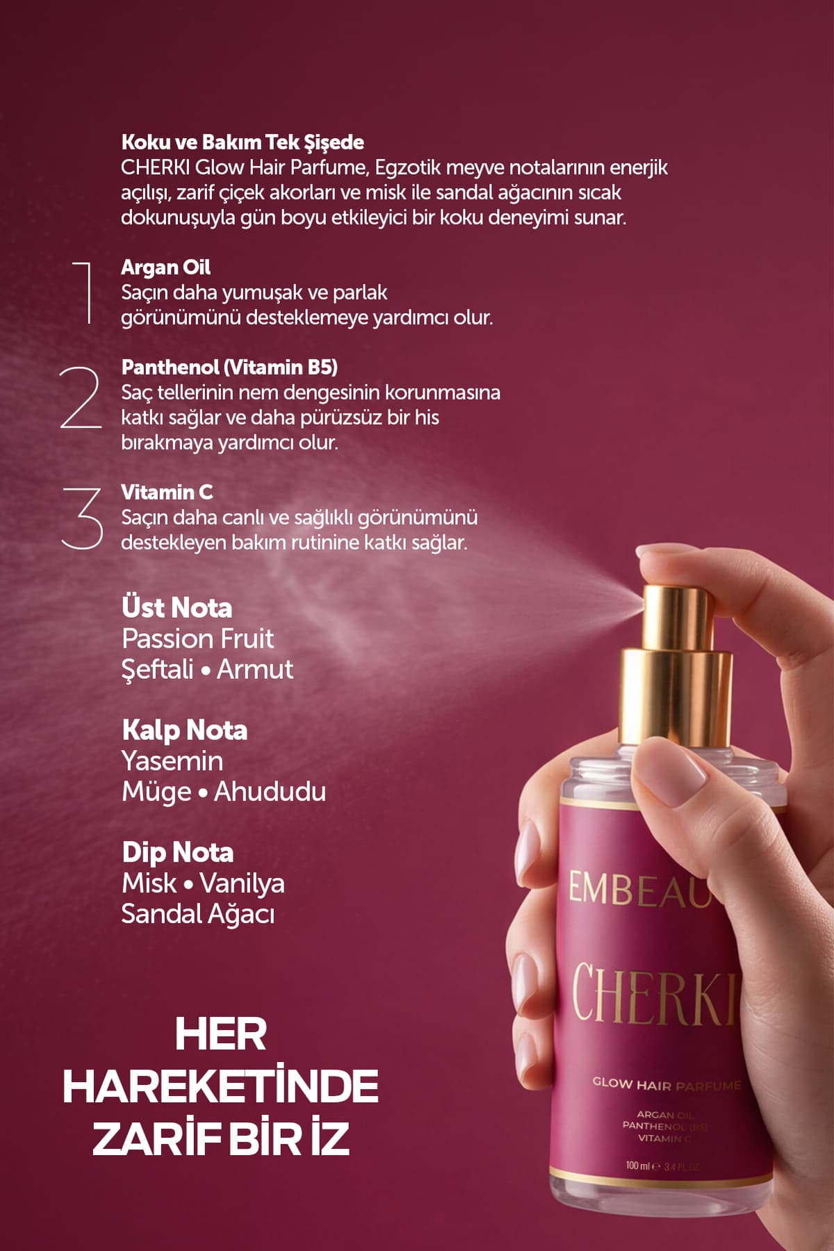 عطر مو Embeauty مغذی حاوی روغن آرگان Cherki Glow 100 ml عطر مو Embeauty مغذی حاوی روغن آرگان Cherki Glow 100 ml