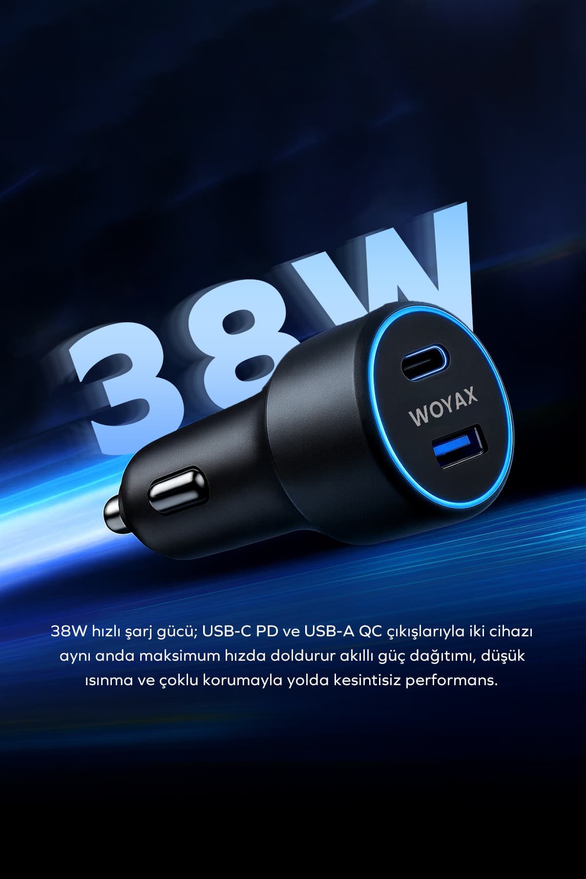 شارژر فندکی خودرو Woyax با ورودی Type-C و USB توان 38W شارژ سریع شارژر فندکی خودرو Woyax با ورودی Type-C و USB توان 38W شارژ سریع