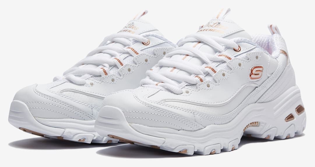 کفش اسنیکرز زنانه Skechers D'lites Biggest Fan سفید/صورتی/طلایی مدل 11931 WTRG کفش اسنیکرز زنانه Skechers D'lites Biggest Fan سفید/صورتی/طلایی مدل 11931 WTRG