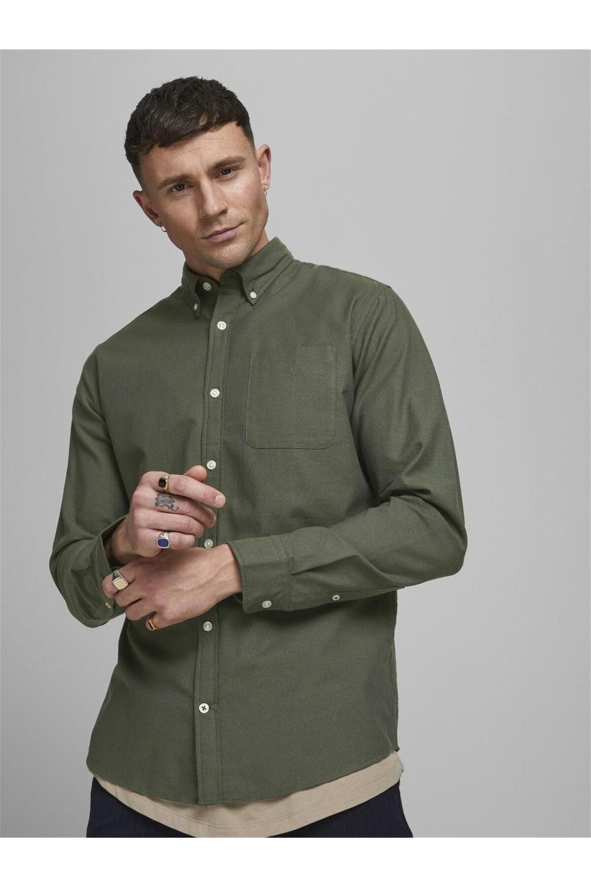 پیراهن مردانه Jack & Jones آستین بلند خاکی مدل Jjeoxford پیراهن مردانه Jack & Jones آستین بلند خاکی مدل Jjeoxford