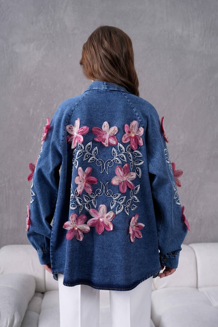 ژاکت کیمونو زنانه Moda Neval جین تور با گلدوزی گل ژاکت کیمونو زنانه Moda Neval جین تور با گلدوزی گل