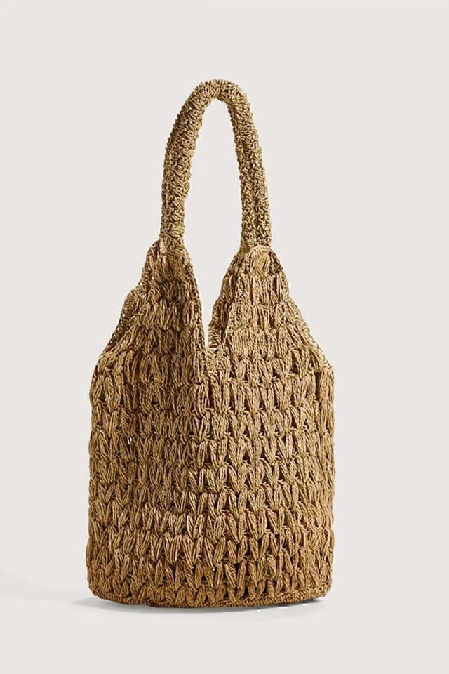 کیف دوشی روزمره تابستانی TOM SHOP دستساز بافت نخ کاغذی بدون آستر، قهوهای خاکستری کیف دوشی روزمره تابستانی TOM SHOP دستساز بافت نخ کاغذی بدون آستر، قهوهای خاکستری