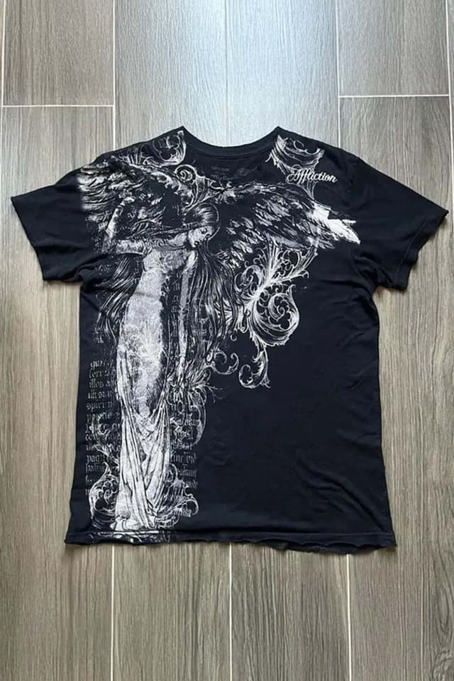 تیشرت یونیسکس مشکی Köstebek با طرح فرشته وینتیج Affliction Cyber Grunge تیشرت یونیسکس مشکی Köstebek با طرح فرشته وینتیج Affliction Cyber Grunge