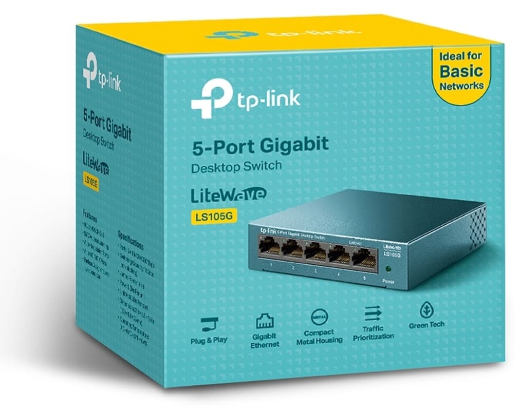 سوئیچ Tp-Link ۵ پورت 10/100/1000 Mbps با بدنه فلزی مدل LS105G سوئیچ Tp-Link ۵ پورت 10/100/1000 Mbps با بدنه فلزی مدل LS105G