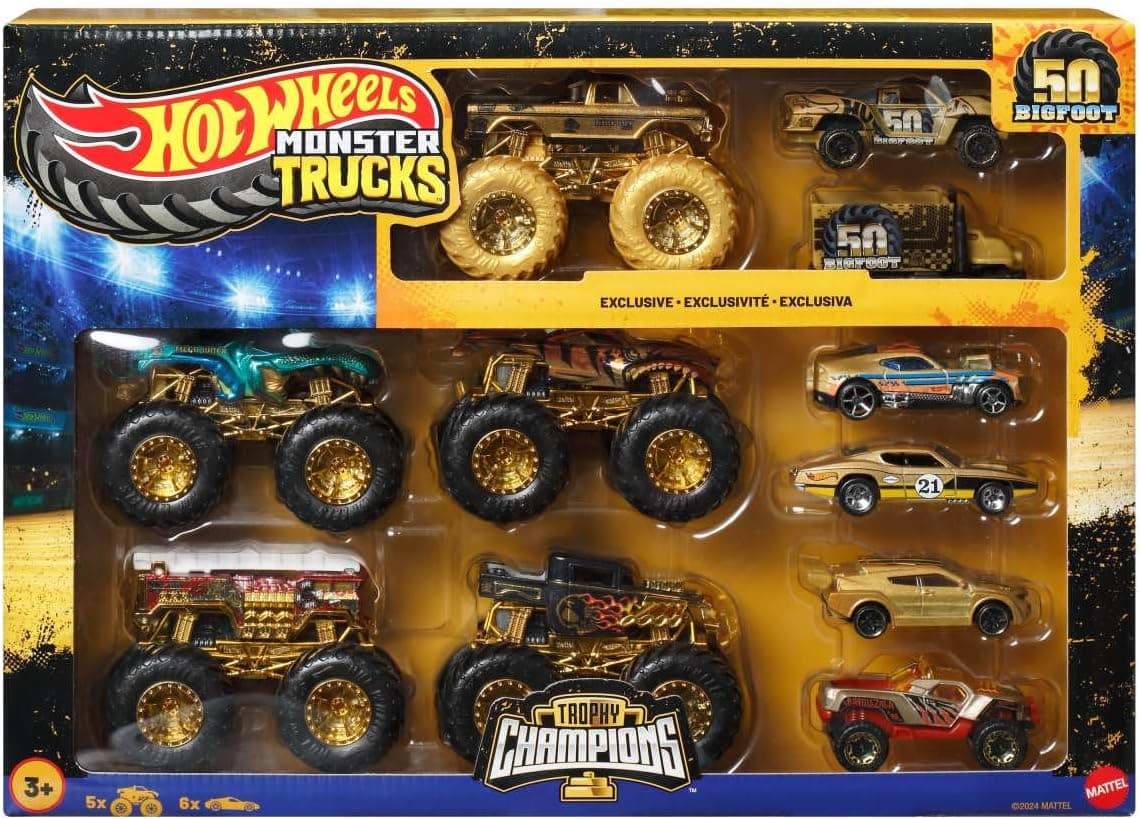 مجموعه ۱۰تایی خودروهای اسباببازی کودکان ۴ تا ۸ سال Hot Wheels شبتاب شامل ۵ Monster Trucks و ۵ خودروی 1:64 مجموعه ۱۰تایی خودروهای اسباببازی کودکان ۴ تا ۸ سال Hot Wheels شبتاب شامل ۵ Monster Trucks و ۵ خودروی 1:64