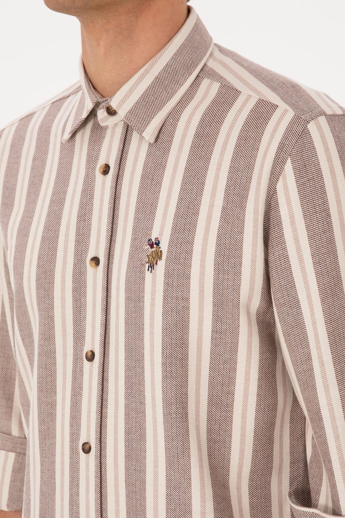 پیراهن مردانه U.S. Polo Assn. قهوهای راهراه آستینبلند کرم مدل 50316546-VR233 پیراهن مردانه U.S. Polo Assn. قهوهای راهراه آستینبلند کرم مدل 50316546-VR233
