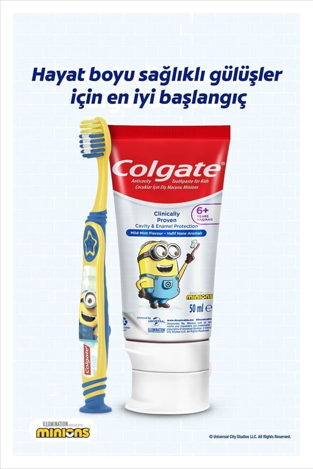 ست خمیردندان 50 ml و مسواک کودک Colgate Minions، بسیار نرم، مناسب 6 سال به بالا ست خمیردندان 50 ml و مسواک کودک Colgate Minions، بسیار نرم، مناسب 6 سال به بالا