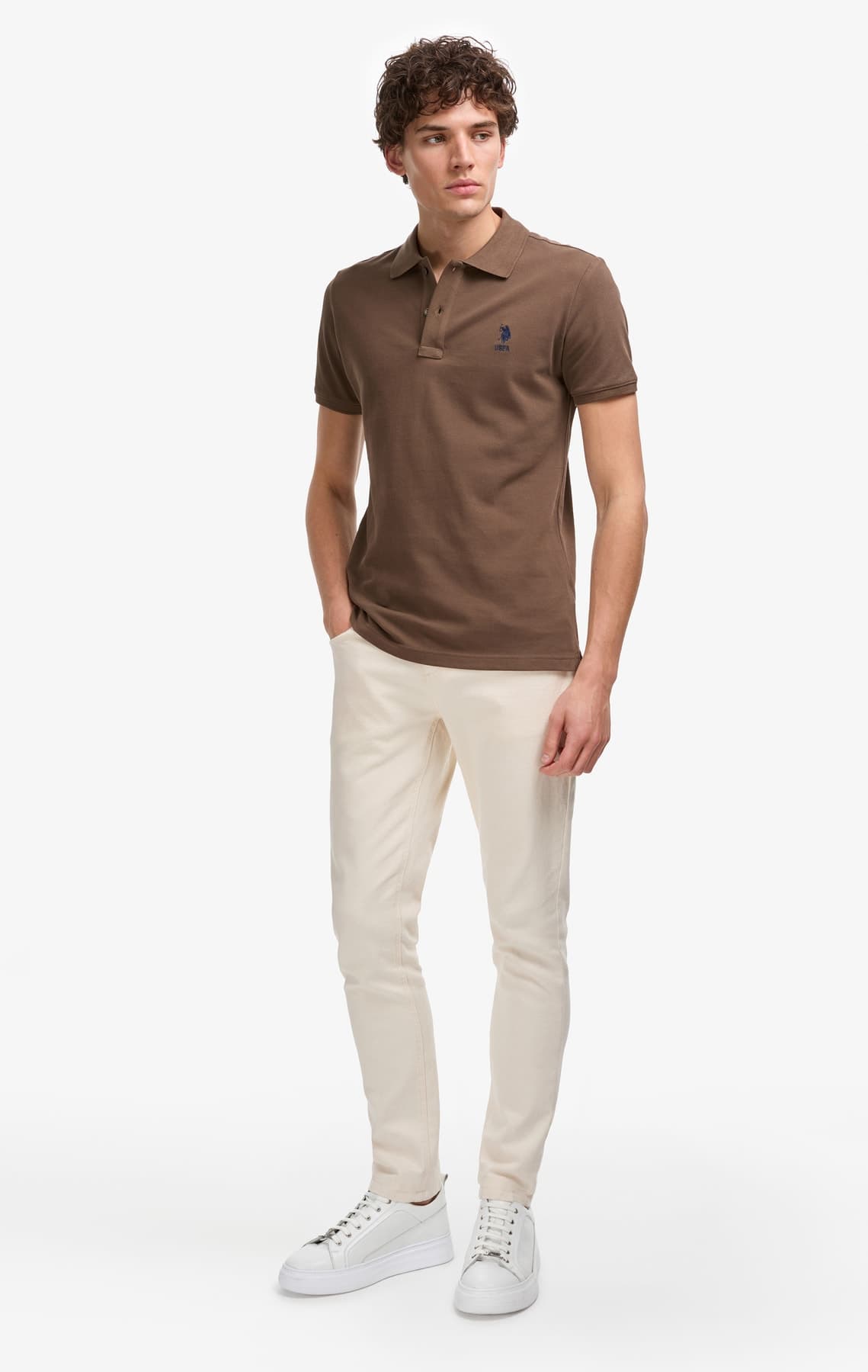 تیشرت مردانه U.S. Polo Assn. یقه پولو اسلیم فیت قهوهای ساده مدل 50322304-VR029 تیشرت مردانه U.S. Polo Assn. یقه پولو اسلیم فیت قهوهای ساده مدل 50322304-VR029