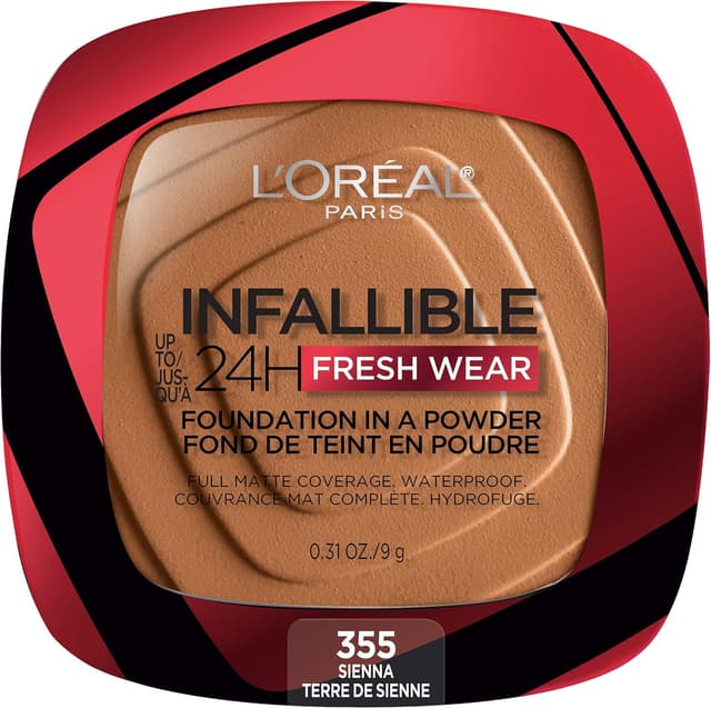 فاوندیشن پودری L'Oréal Paris Infallible Fresh Wear ماندگاری 24 ساعته 355 Sienna 9ml فاوندیشن پودری L'Oréal Paris Infallible Fresh Wear ماندگاری 24 ساعته 355 Sienna 9ml