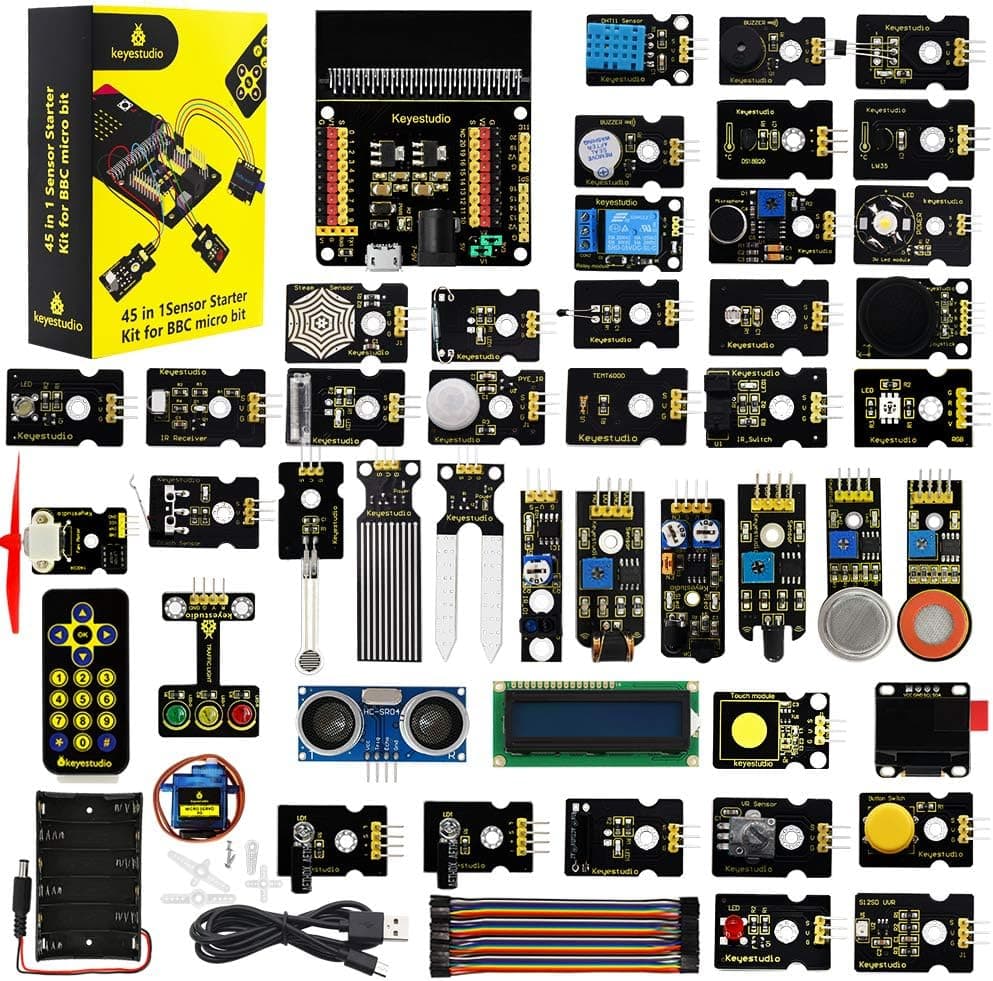 کیت آموزشی 45 سنسوره KEYESTUDIO همراه Micro:bit V2.2، نمایشگرهای i2c LCD و OLED، سنسور آب و رله 5v کیت آموزشی 45 سنسوره KEYESTUDIO همراه Micro:bit V2.2، نمایشگرهای i2c LCD و OLED، سنسور آب و رله 5v